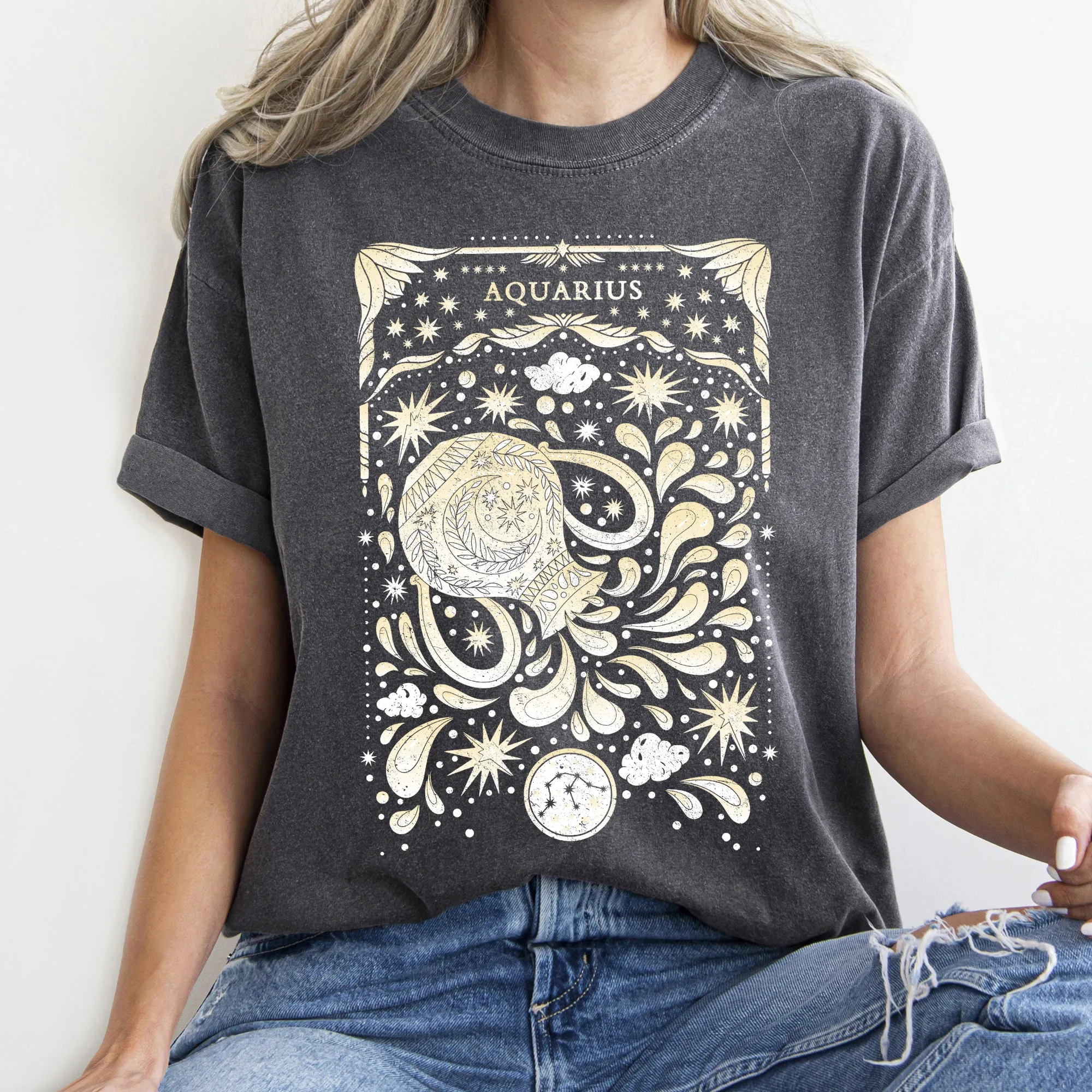 Aquarius Celestial Zodiac Comfort Colors Tees, Horoscope, Astrology sold by Refinery Number One product image thumbnail 3