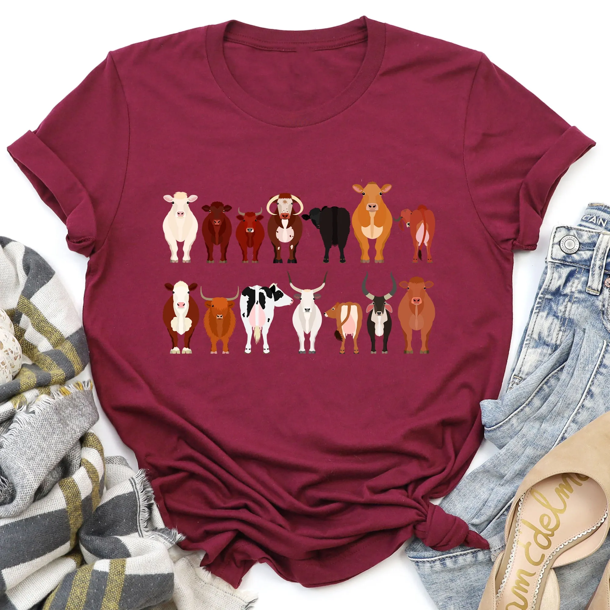 Cow Lovers Super Soft Tees, Farm Animal Shirts, Illustration, Breeds sold by Refinery Number One