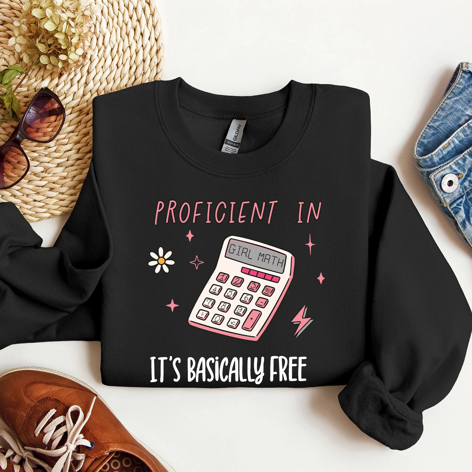 Girl Math, Basically Free, Calculator, Tiktok, Sweatshirt sold by Refinery Number One product image thumbnail 5