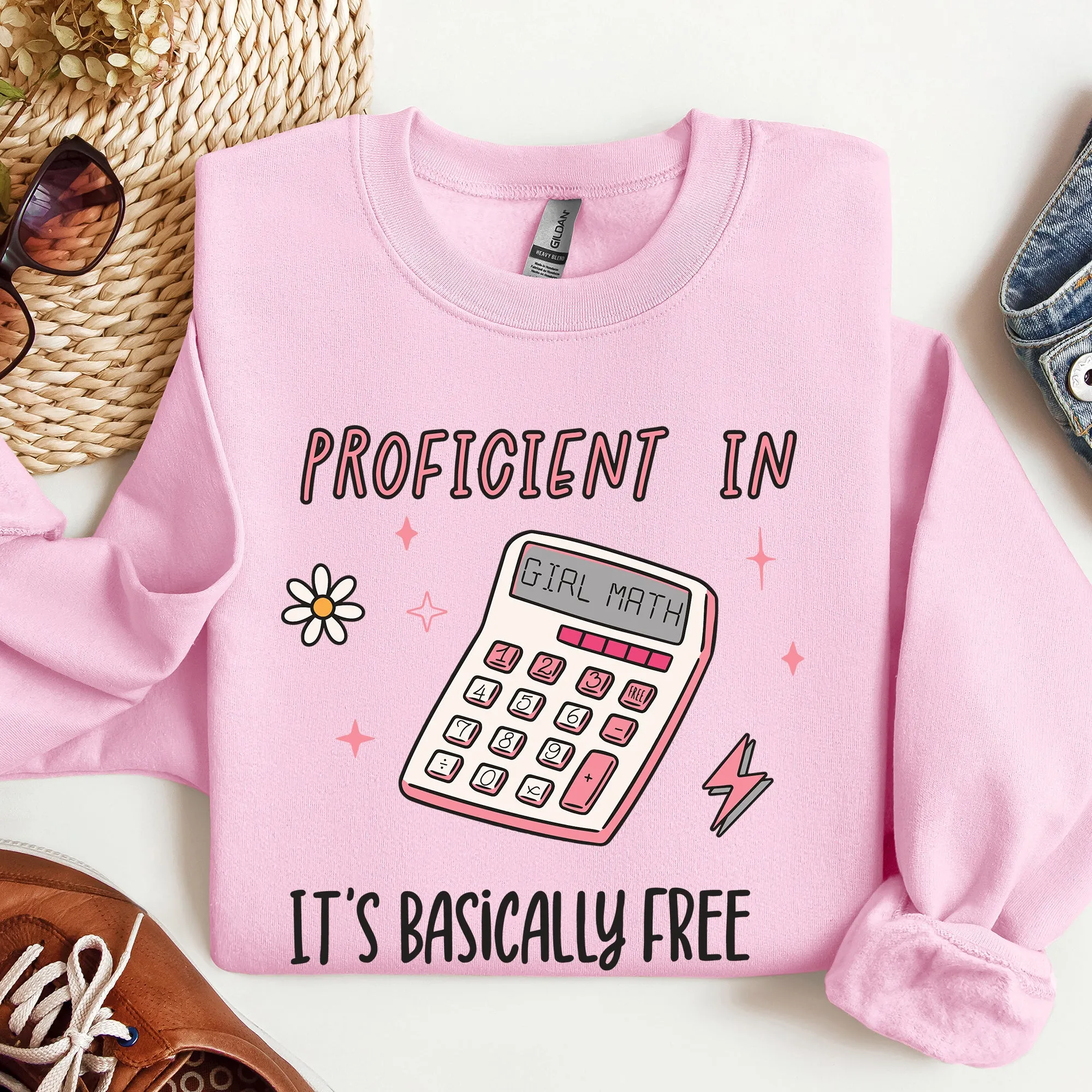 Girl Math, Basically Free, Calculator, Tiktok, Sweatshirt sold by Refinery Number One