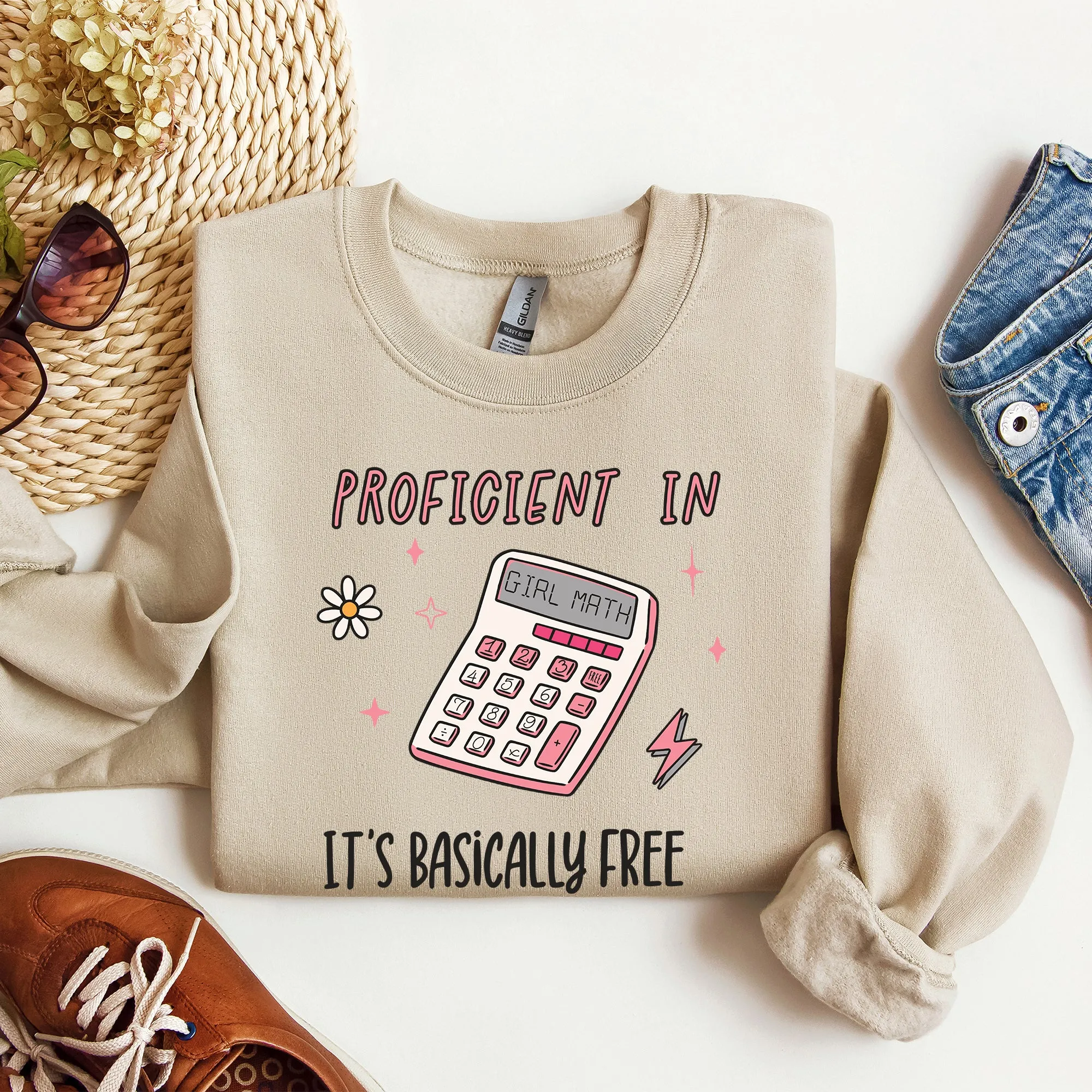 Girl Math, Basically Free, Calculator, Tiktok, Sweatshirt sold by Refinery Number One product image thumbnail 2