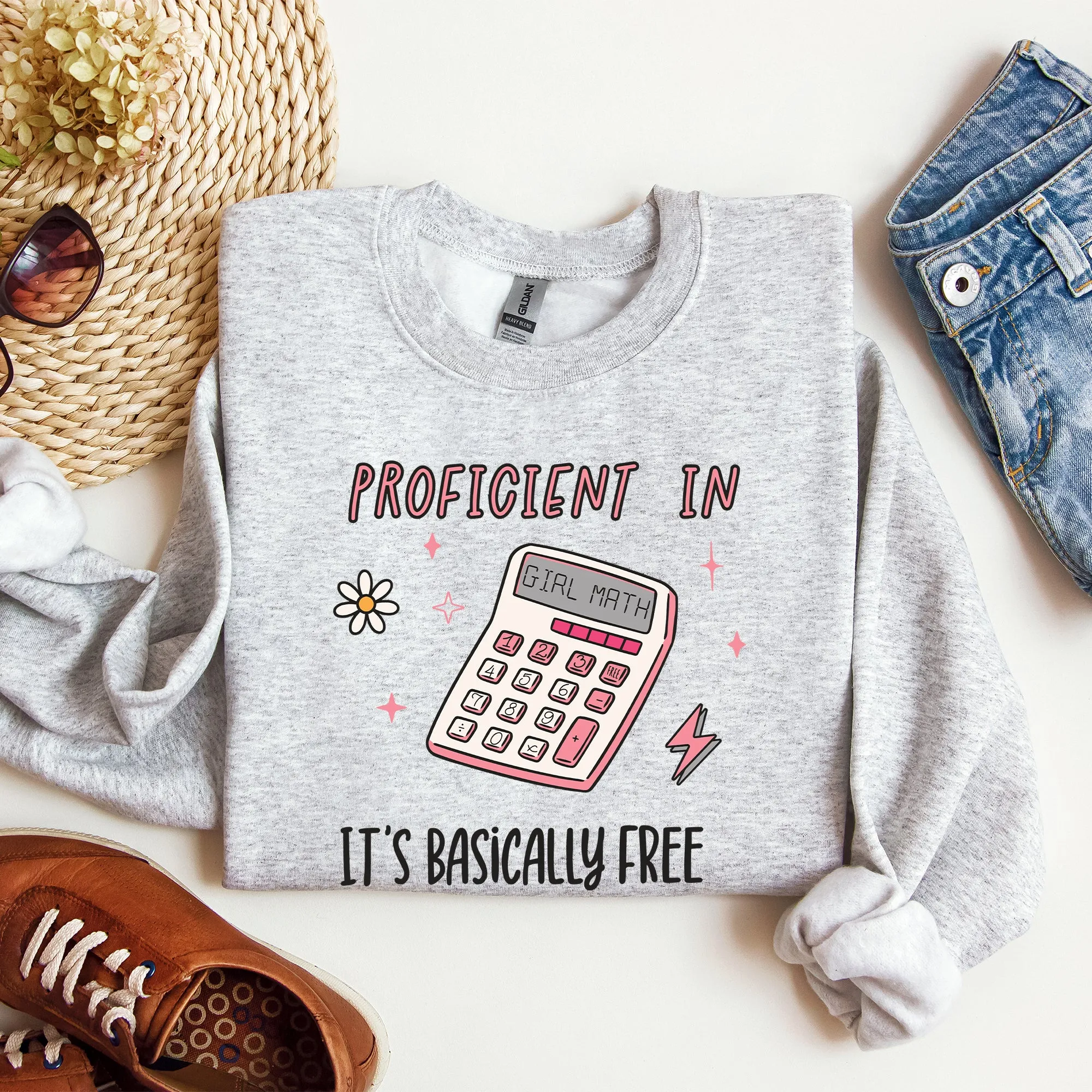 Girl Math, Basically Free, Calculator, Tiktok, Sweatshirt sold by Refinery Number One product image thumbnail 4