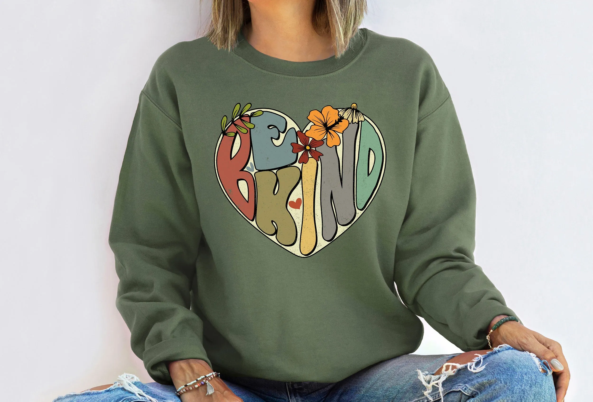 Be Kind Heart and Flowers Positivity Retro Sweatshirt sold by Refinery Number One