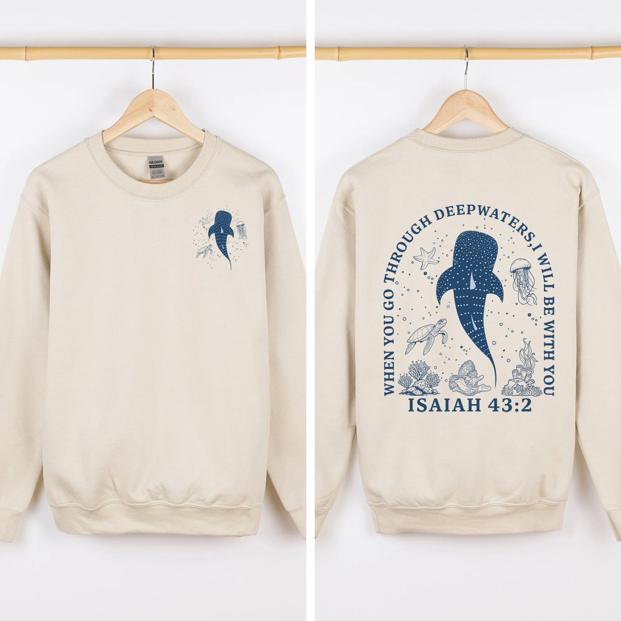 When You Go Through Deep Waters, I Will Be With You, Whale Shark, Ocean, Marine Life, Gospel, Faith Based Apparel, Christian Sweatshirt sold by Refinery Number One product image thumbnail 4