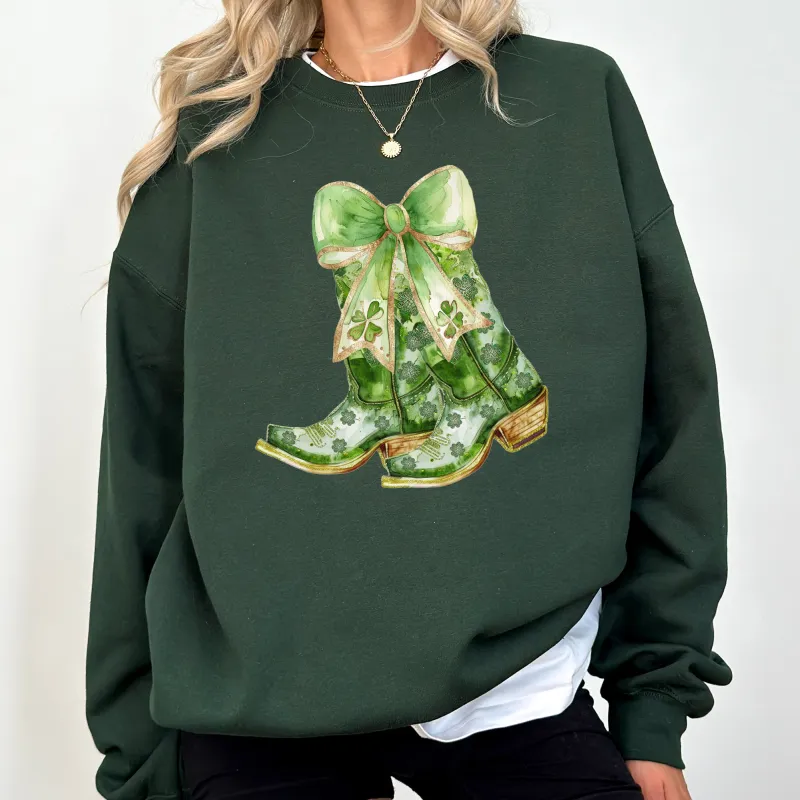 St Patrick's Day Cowboy Boots, Howdy, Shamrock, Lucky Sweatshirt made by Refinery Number One
