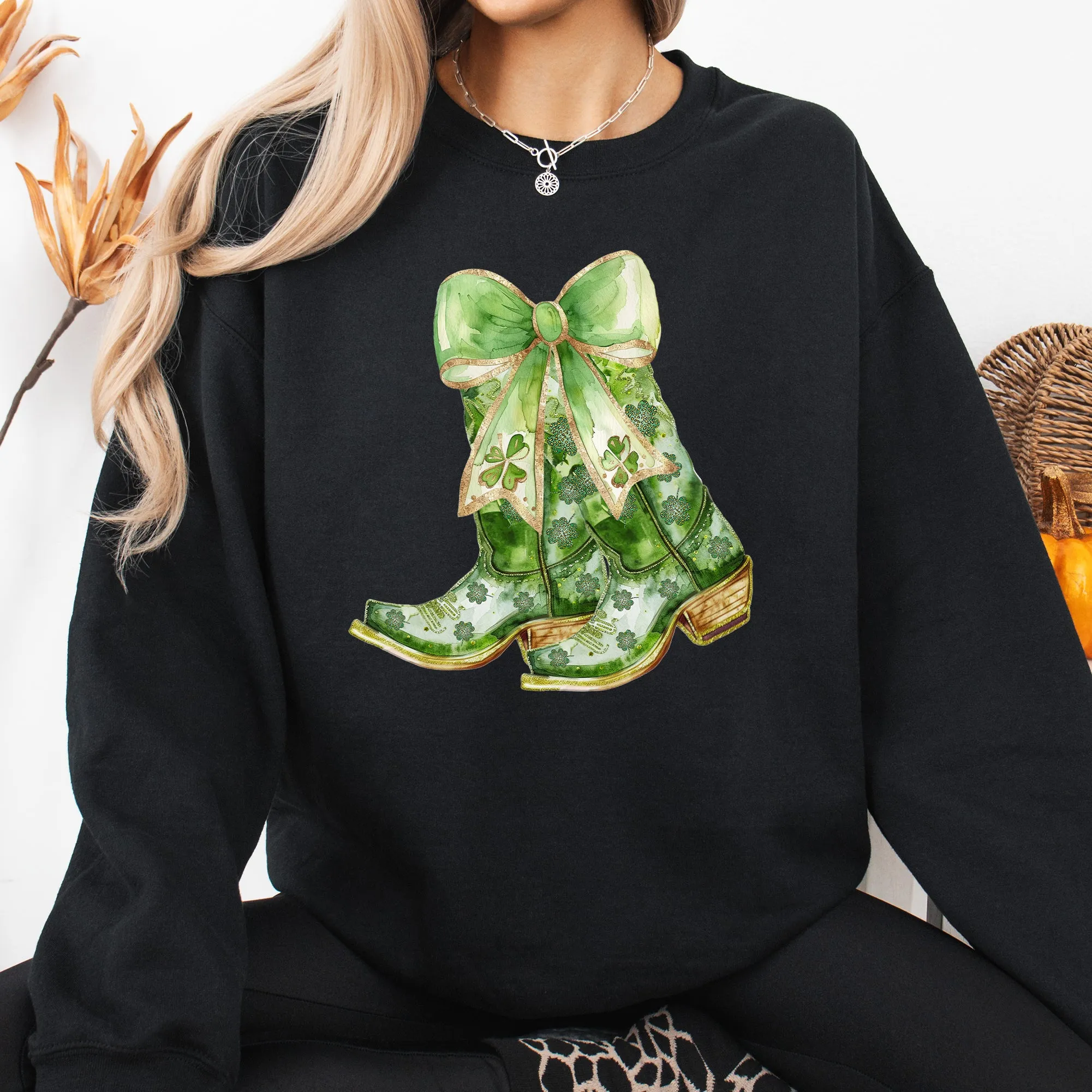St Patrick's Day Cowboy Boots, Howdy, Shamrock, Lucky Sweatshirt sold by Refinery Number One product image thumbnail 4