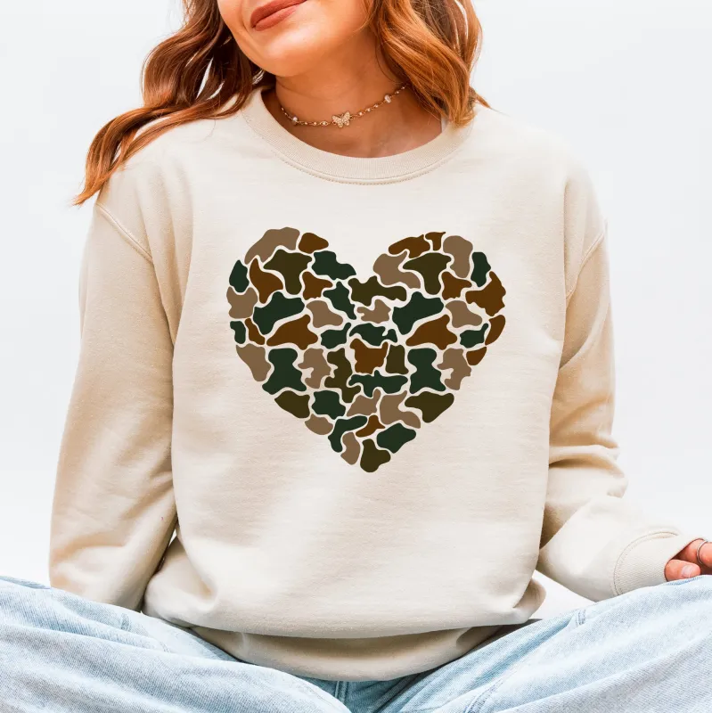 Camo Heart, Valentine's Day, Hunting, Cowboy, Country Sweatshirt sold by Refinery Number One