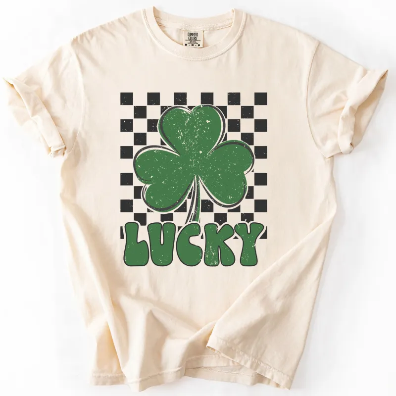 Lucky Retro Shamrock, Checkered, St Patrick's Day, Comfort Colors T-Shirt sold by Refinery Number One