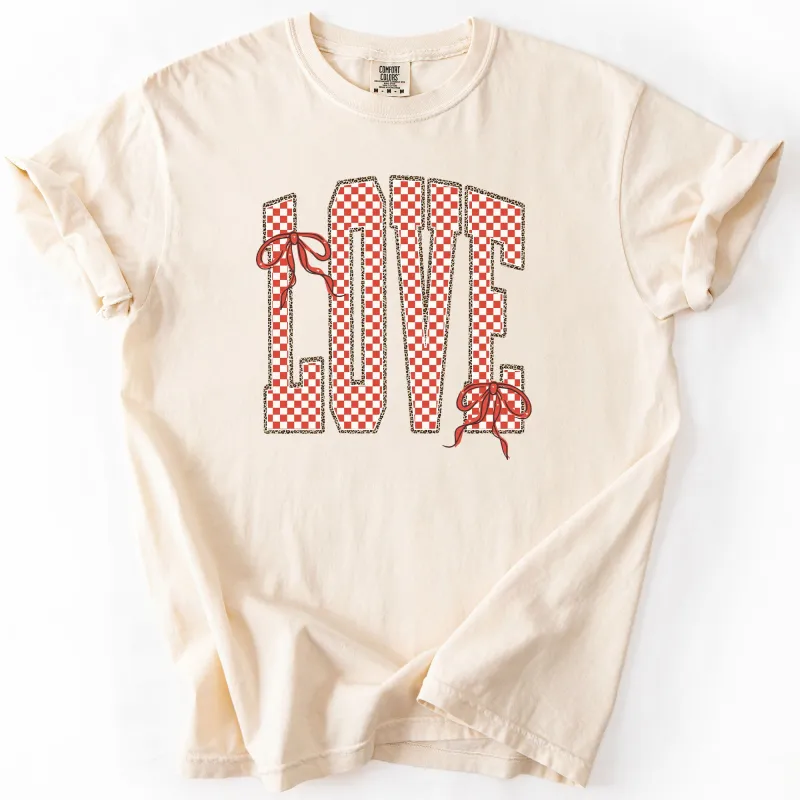 Love, Ribbons, Checkered Print, Valentine's Day, Comfort Colors T-Shirt sold by Refinery Number One