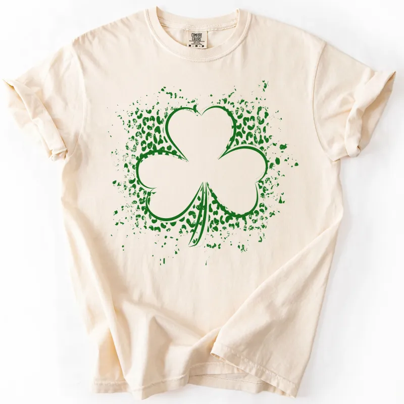 Leopard Print Shamrock, Vintage, Retro, St Patrick's Day, Comfort Colors T-Shirt made by Refinery Number One