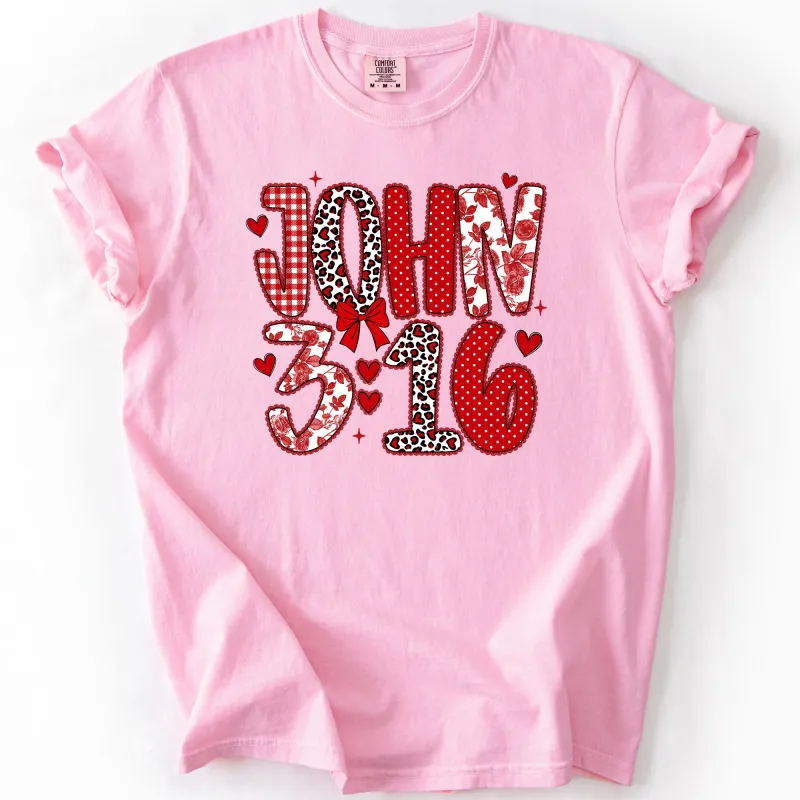 John 3-16, Valentine's Day, Love, Colorful, Pattern, Leopard Print, Comfort Colors T-Shirt sold by Refinery Number One