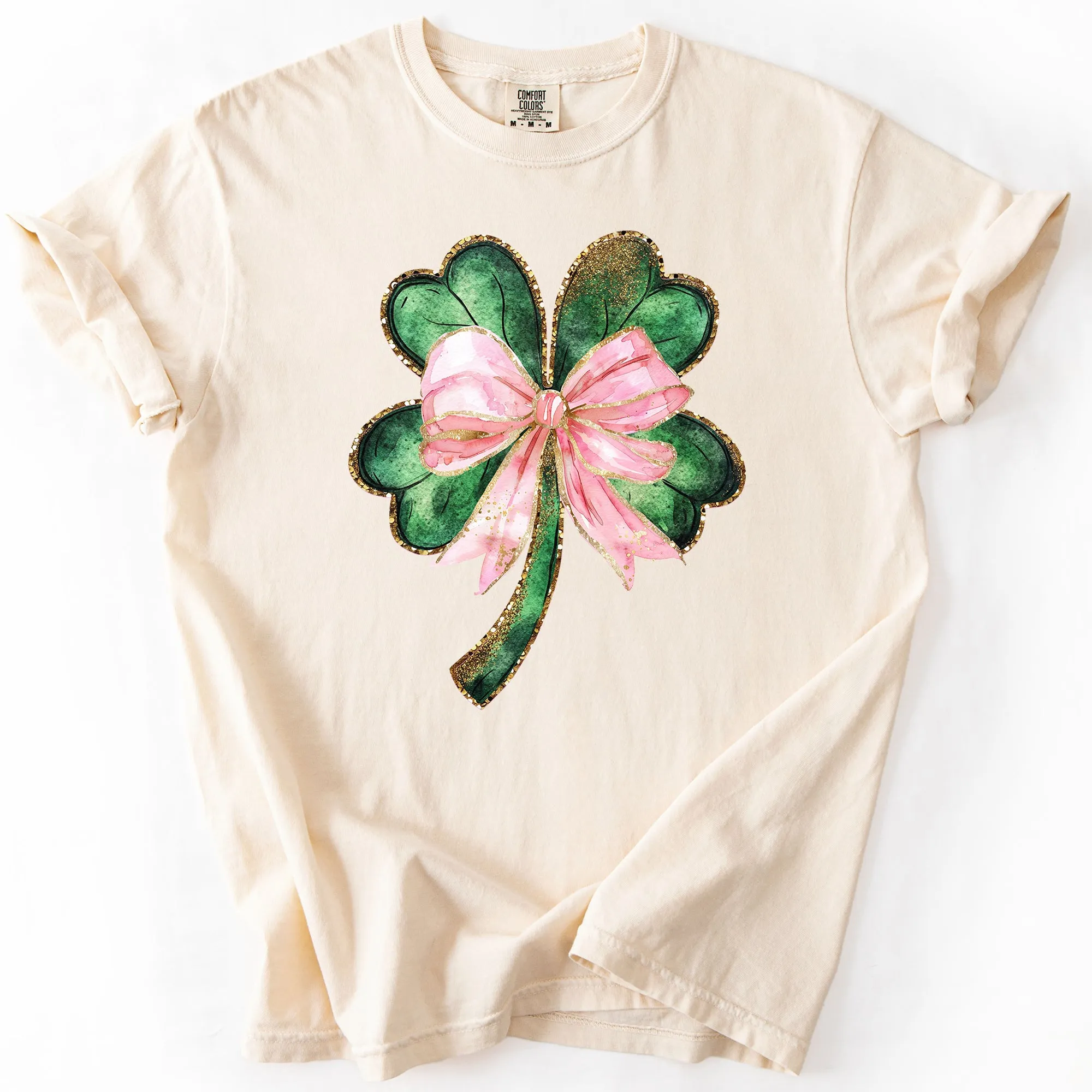 Glittery Shamrock Bow, Ribbon, St Patrick's Day, Pink, Coquette, Comfort Colors T-Shirt sold by Refinery Number One product image thumbnail 3