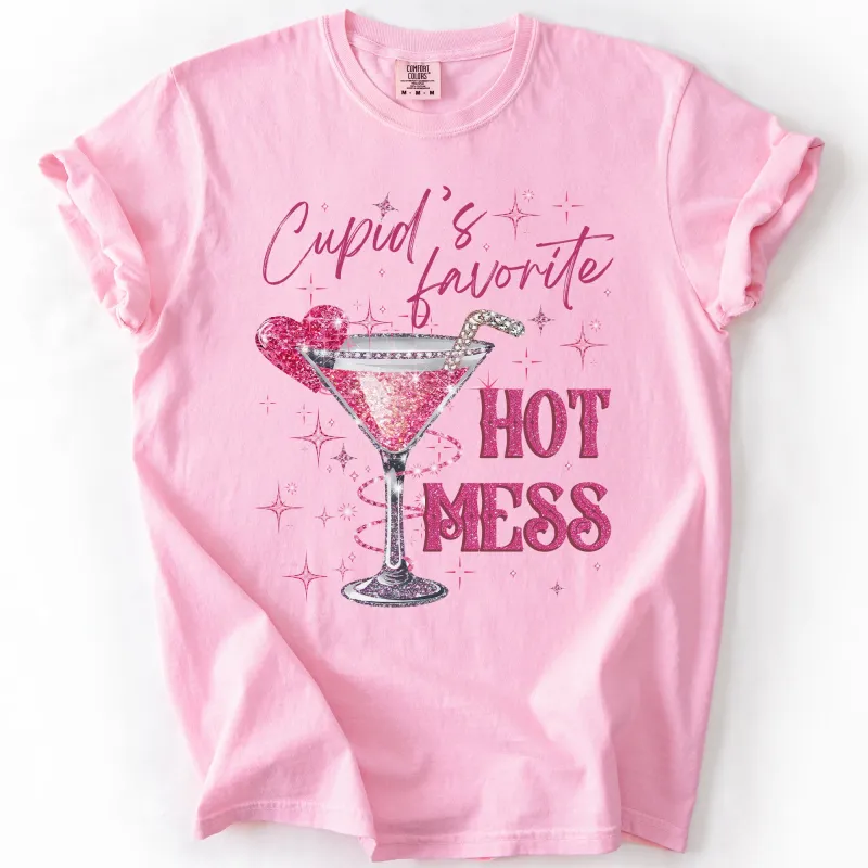 Glittery Cupid's Favorite Hot Mess, Funny, Love, Valentine's Day, Comfort Colors T-Shirt sold by Refinery Number One