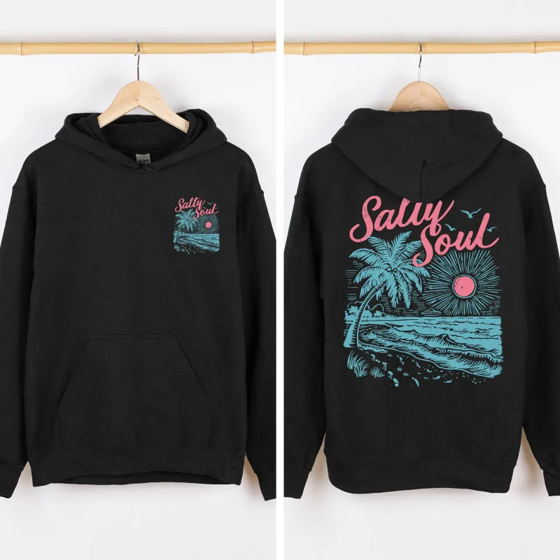 Salty Soul, Beach, Sunshine, Front and Back Hooded Sweatshirt sold by Refinery Number One