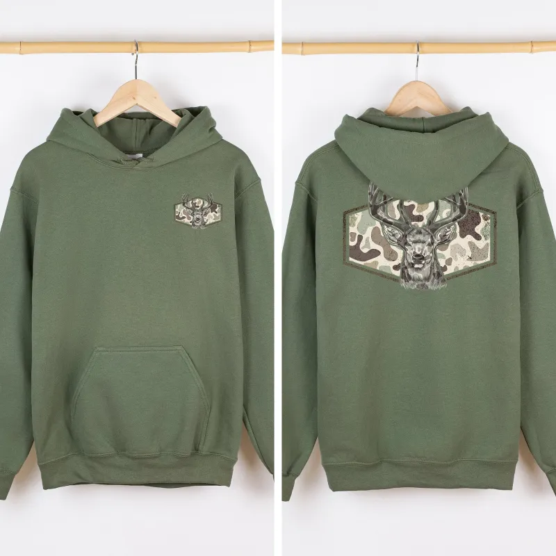 Deer Hunting, Camo, Front and Back, Outdoors Hooded Sweatshirt sold by Refinery Number One