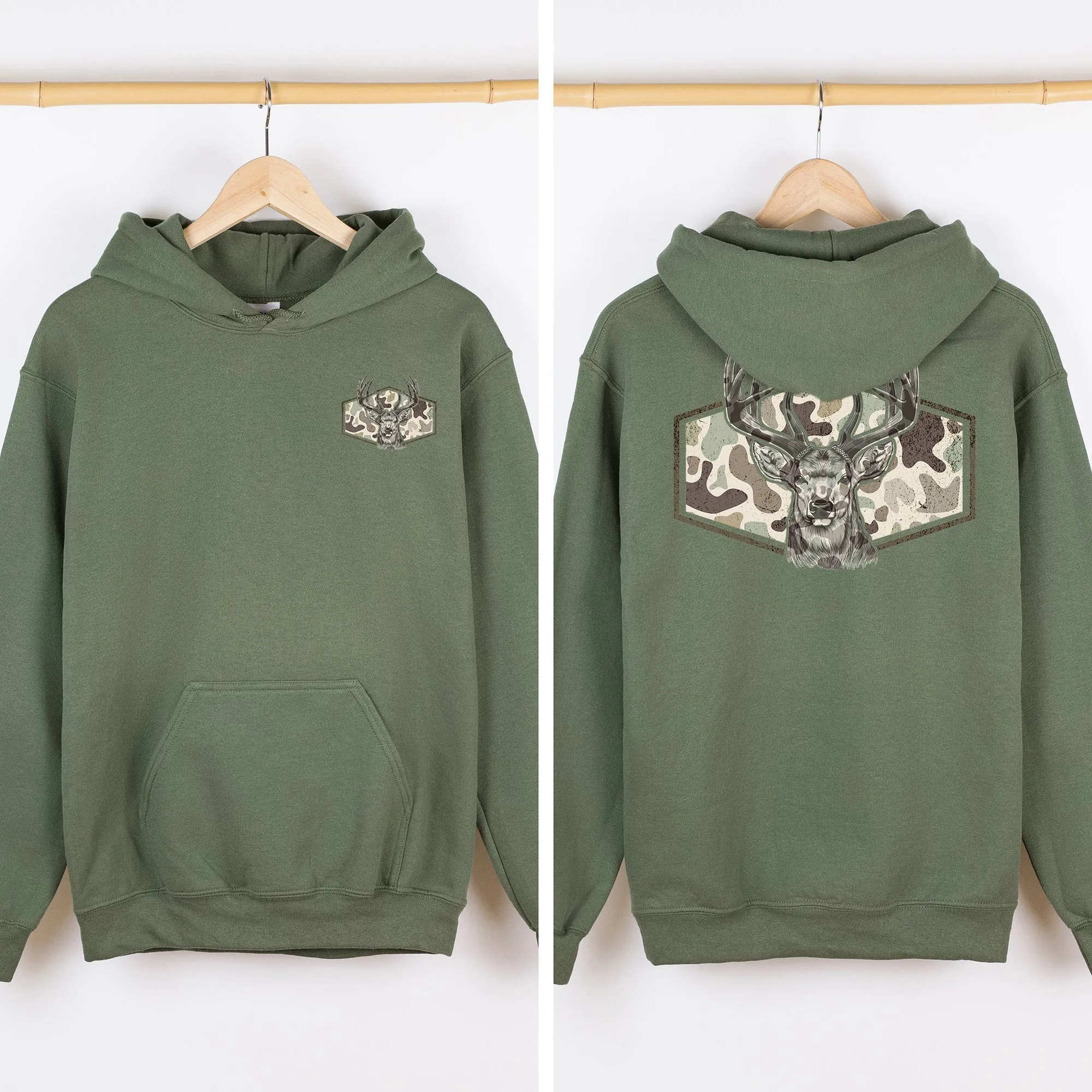 Deer Hunting, Camo, Front and Back, Outdoors Hooded Sweatshirt sold by Refinery Number One