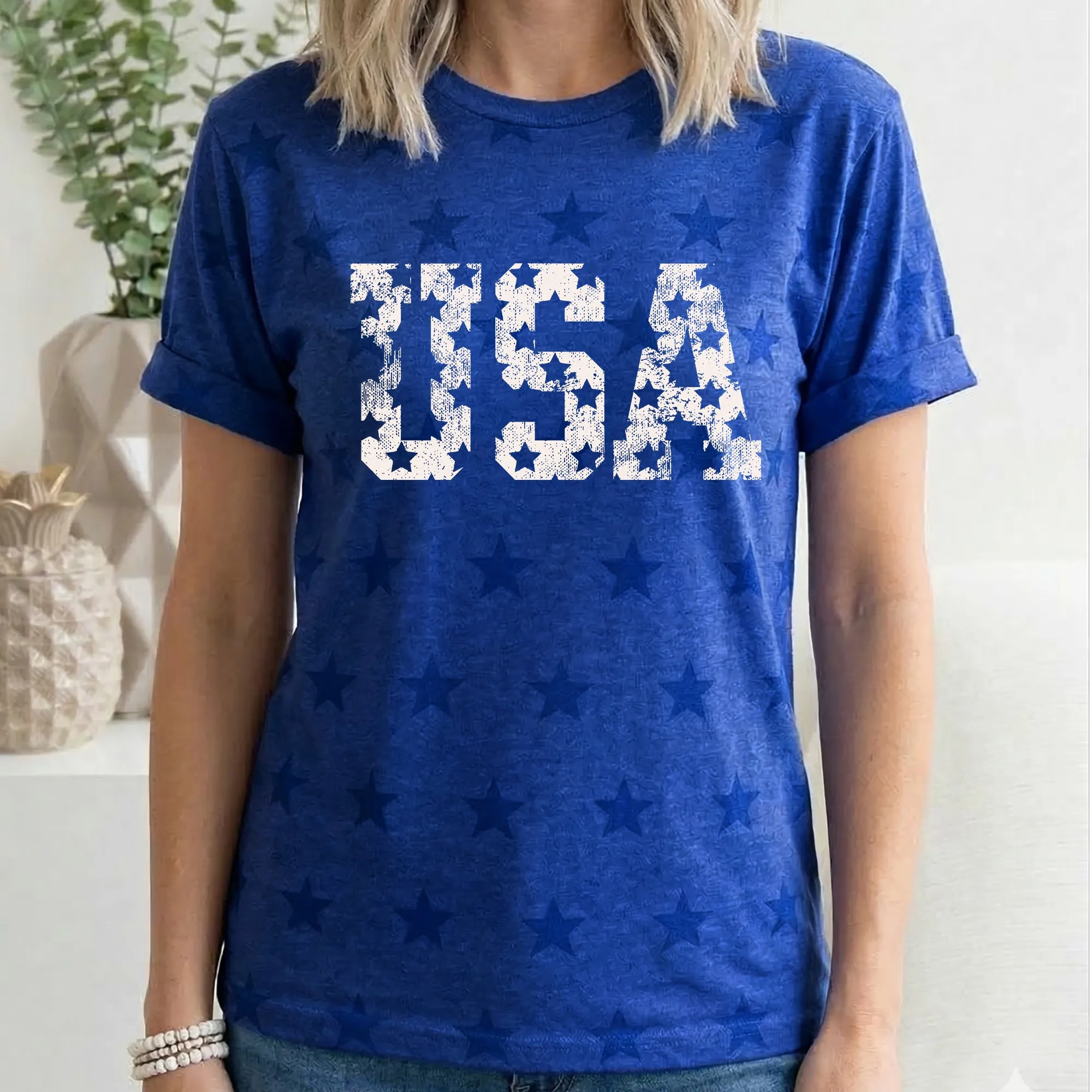 Vintage USA Stars, Fourth of July, America, Patriotic, USA, Star Pattern T-Shirt sold by Refinery Number One