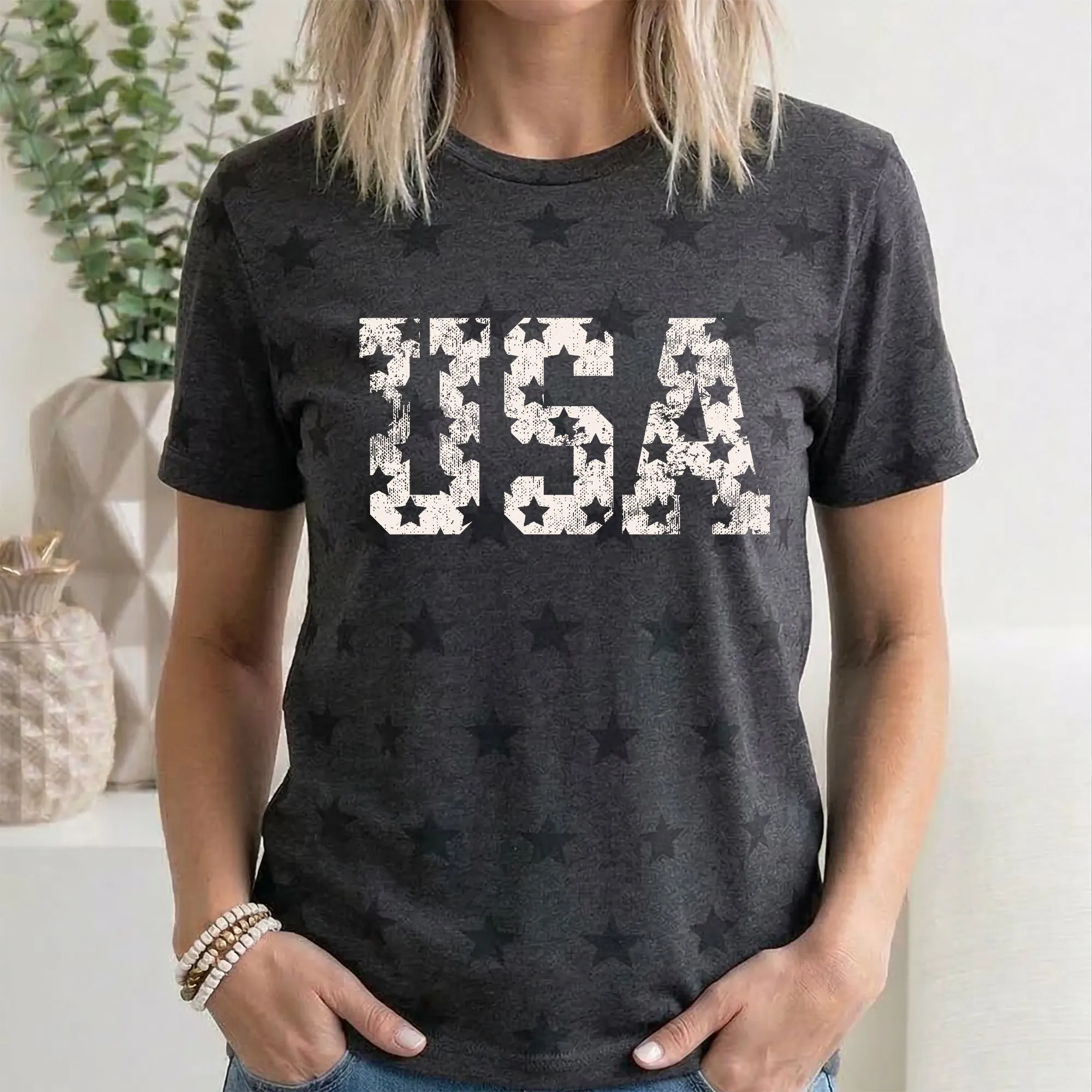 Vintage USA Stars, Fourth of July, America, Patriotic, USA, Star Pattern T-Shirt sold by Refinery Number One product image thumbnail 3