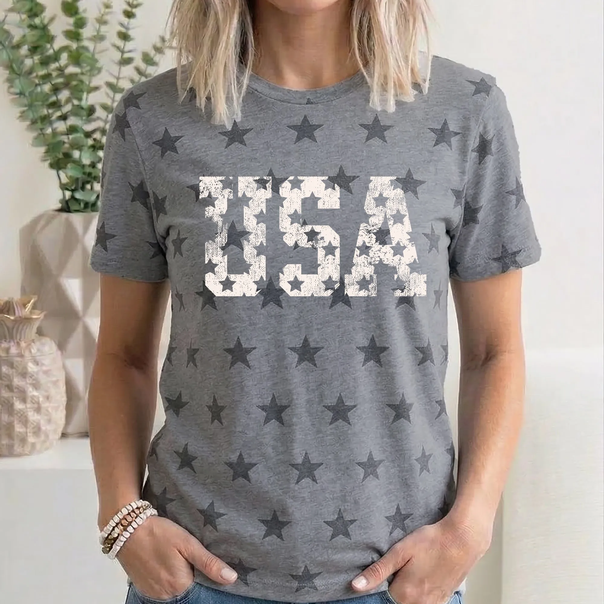 Vintage USA Stars, Fourth of July, America, Patriotic, USA, Star Pattern T-Shirt sold by Refinery Number One product image thumbnail 2
