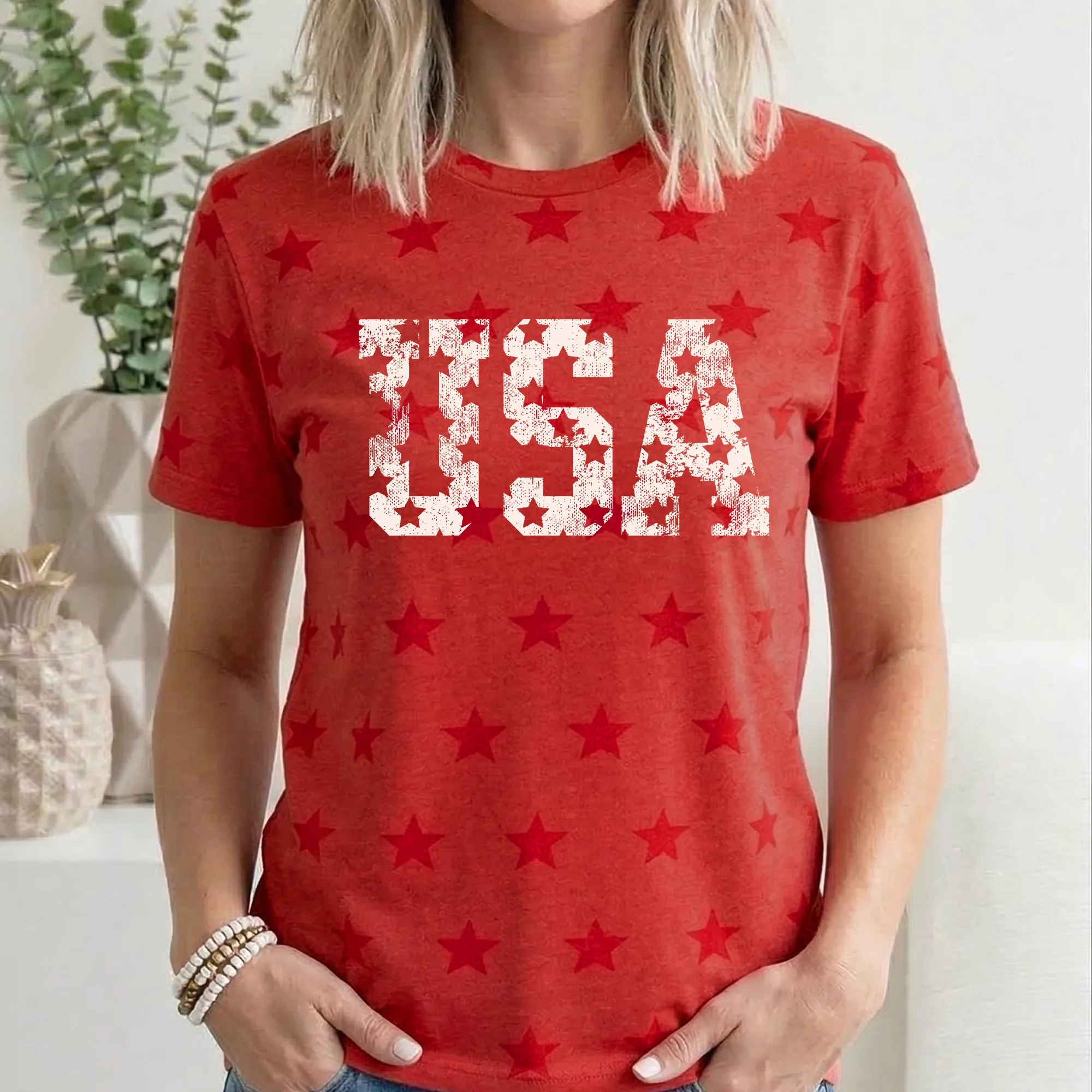 Vintage USA Stars, Fourth of July, America, Patriotic, USA, Star Pattern T-Shirt sold by Refinery Number One product image thumbnail 4