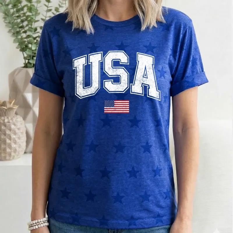 Vintage USA Flag, Fourth of July, America, Patriotic, USA, Star Pattern T-Shirt made by Refinery Number One