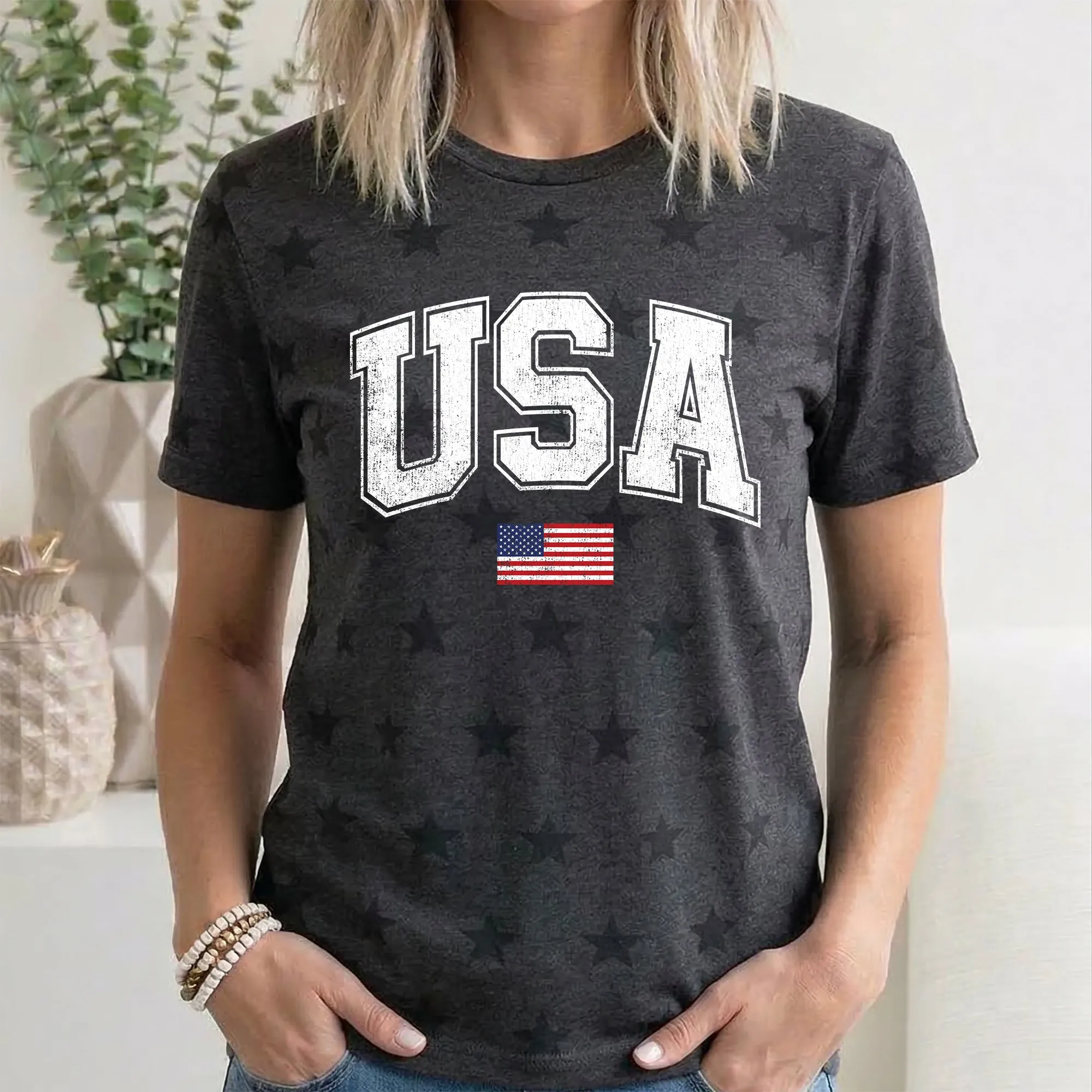Vintage USA Flag, Fourth of July, America, Patriotic, USA, Star Pattern T-Shirt sold by Refinery Number One product image thumbnail 2