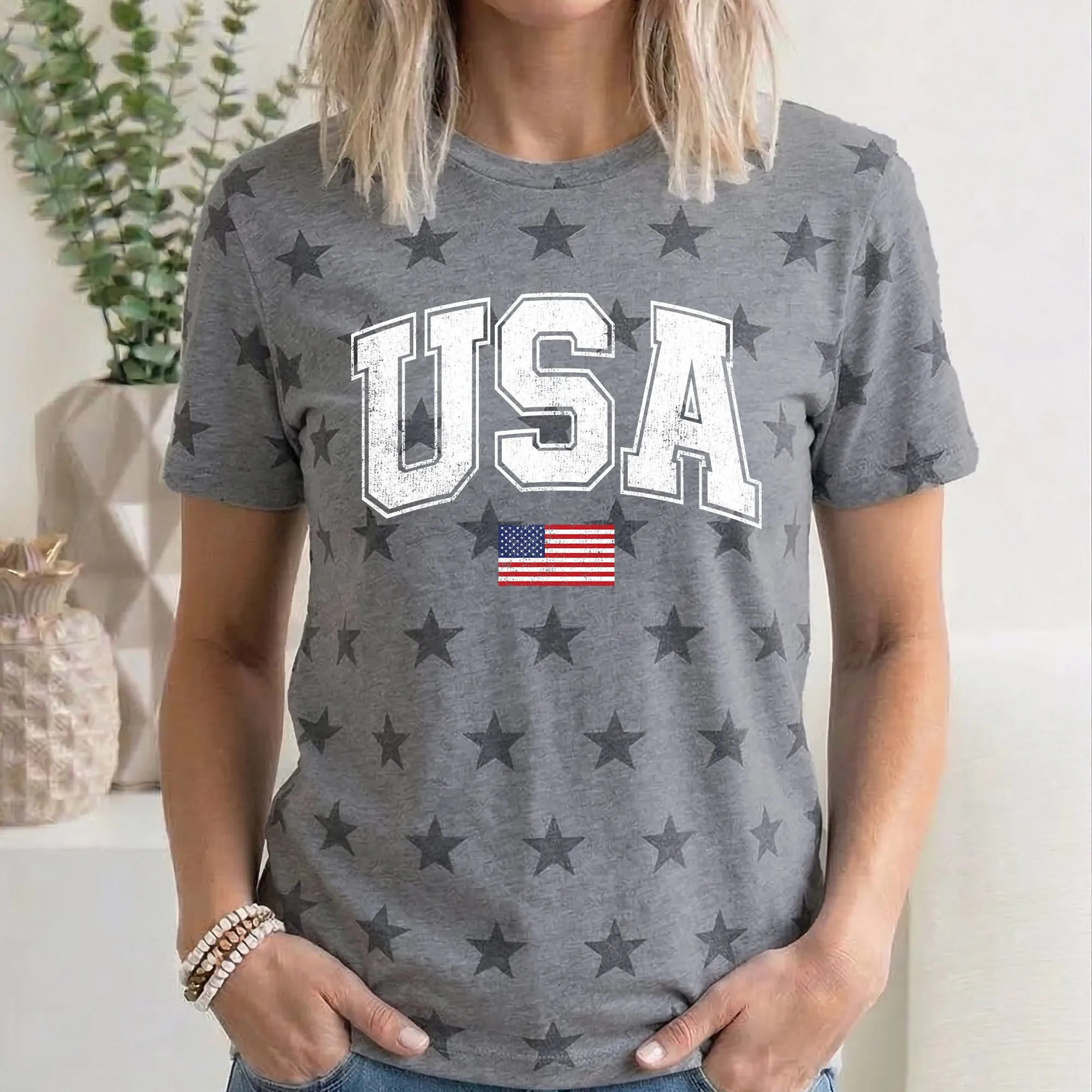 Vintage USA Flag, Fourth of July, America, Patriotic, USA, Star Pattern T-Shirt sold by Refinery Number One product image thumbnail 3