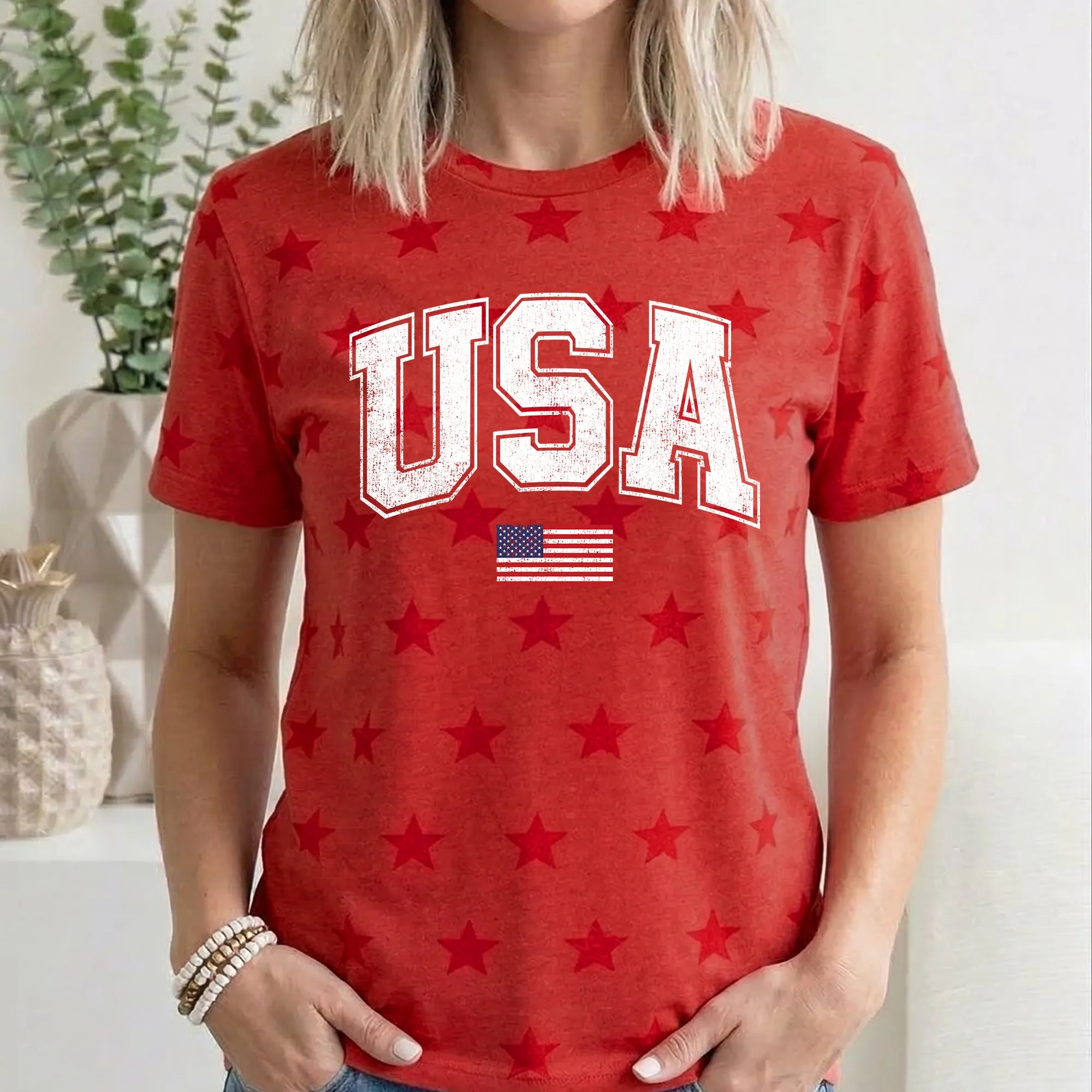 Vintage USA Flag, Fourth of July, America, Patriotic, USA, Star Pattern T-Shirt sold by Refinery Number One product image thumbnail 4