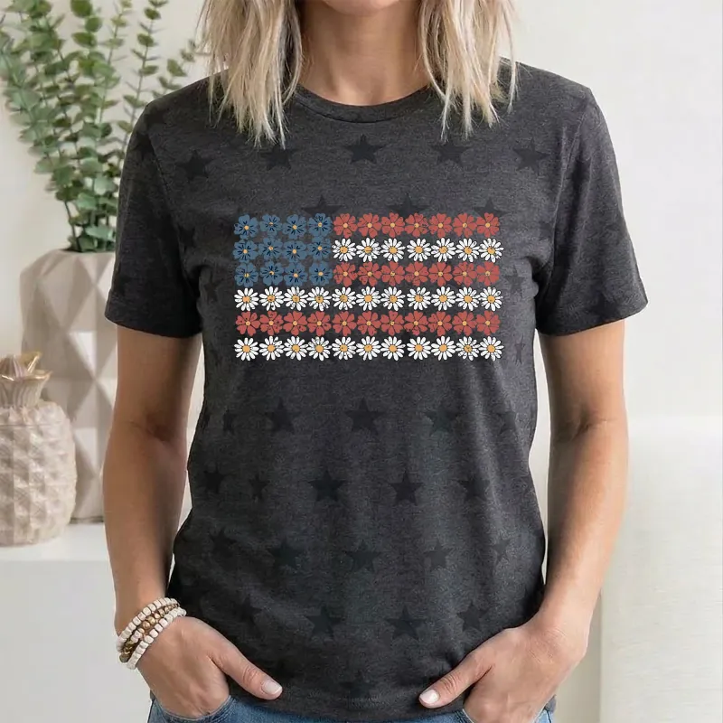 Vintage Flower Flag, Fourth of July, America, Patriotic, USA, Star Pattern T-Shirt made by Refinery Number One