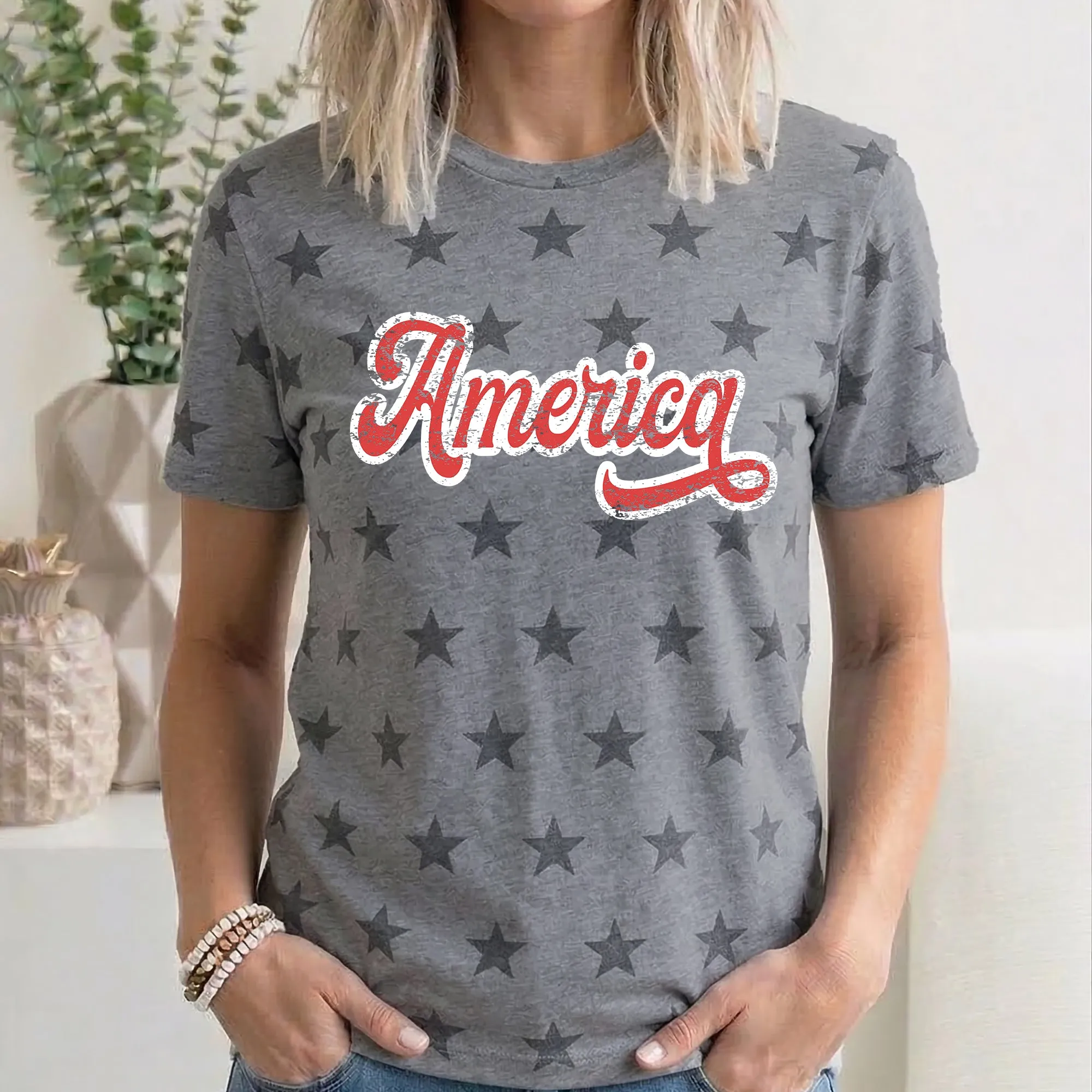 Vintage America, Fourth of July, America, Patriotic, USA, Star Pattern T-Shirt sold by Refinery Number One product image thumbnail 2