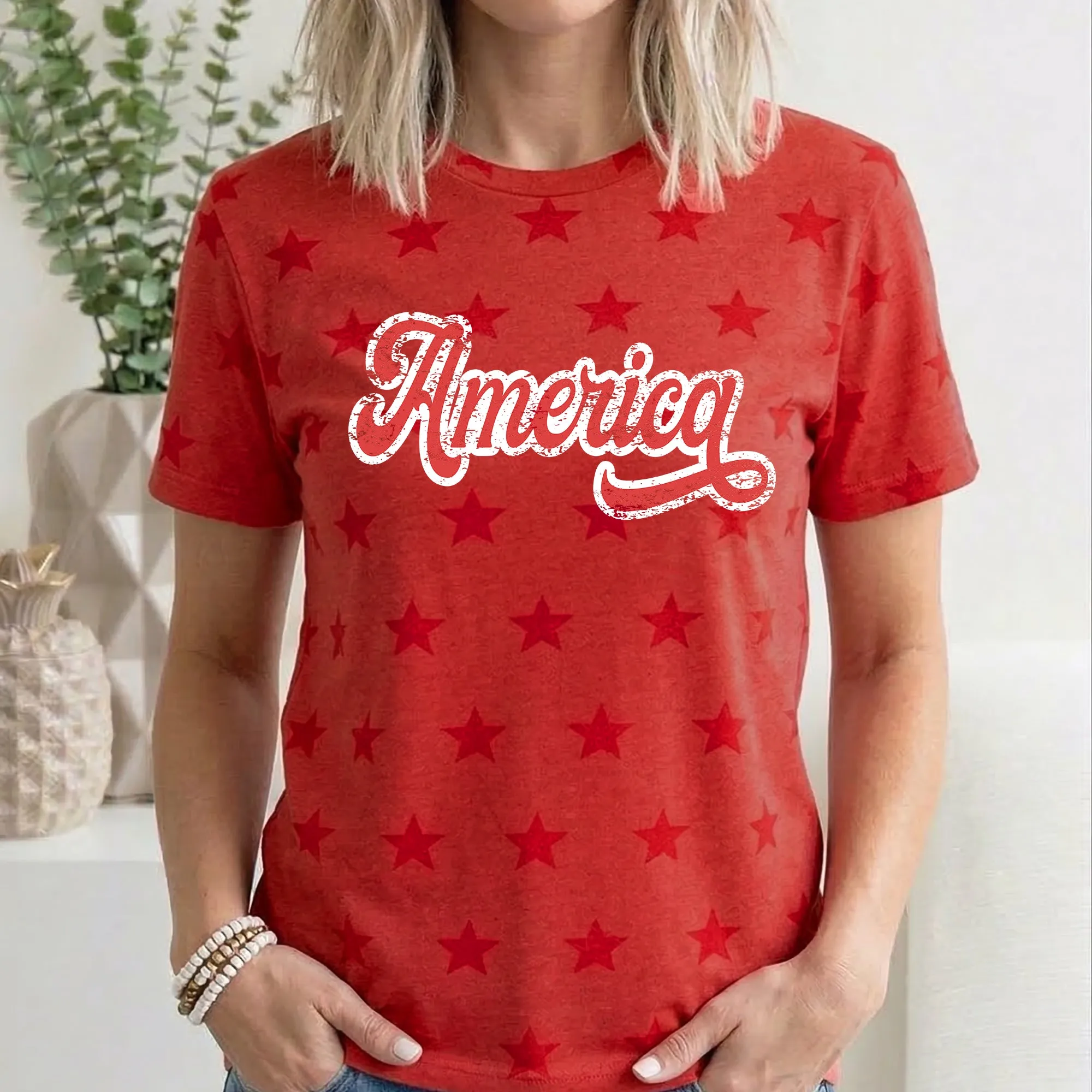 Vintage America, Fourth of July, America, Patriotic, USA, Star Pattern T-Shirt sold by Refinery Number One product image thumbnail 4