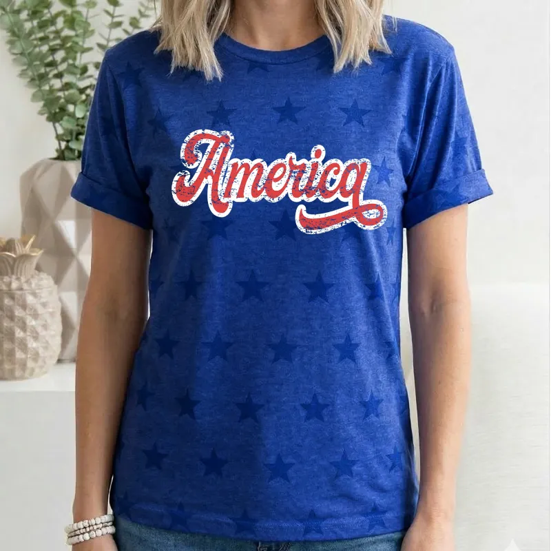 Vintage America, Fourth of July, America, Patriotic, USA, Star Pattern T-Shirt made by Refinery Number One