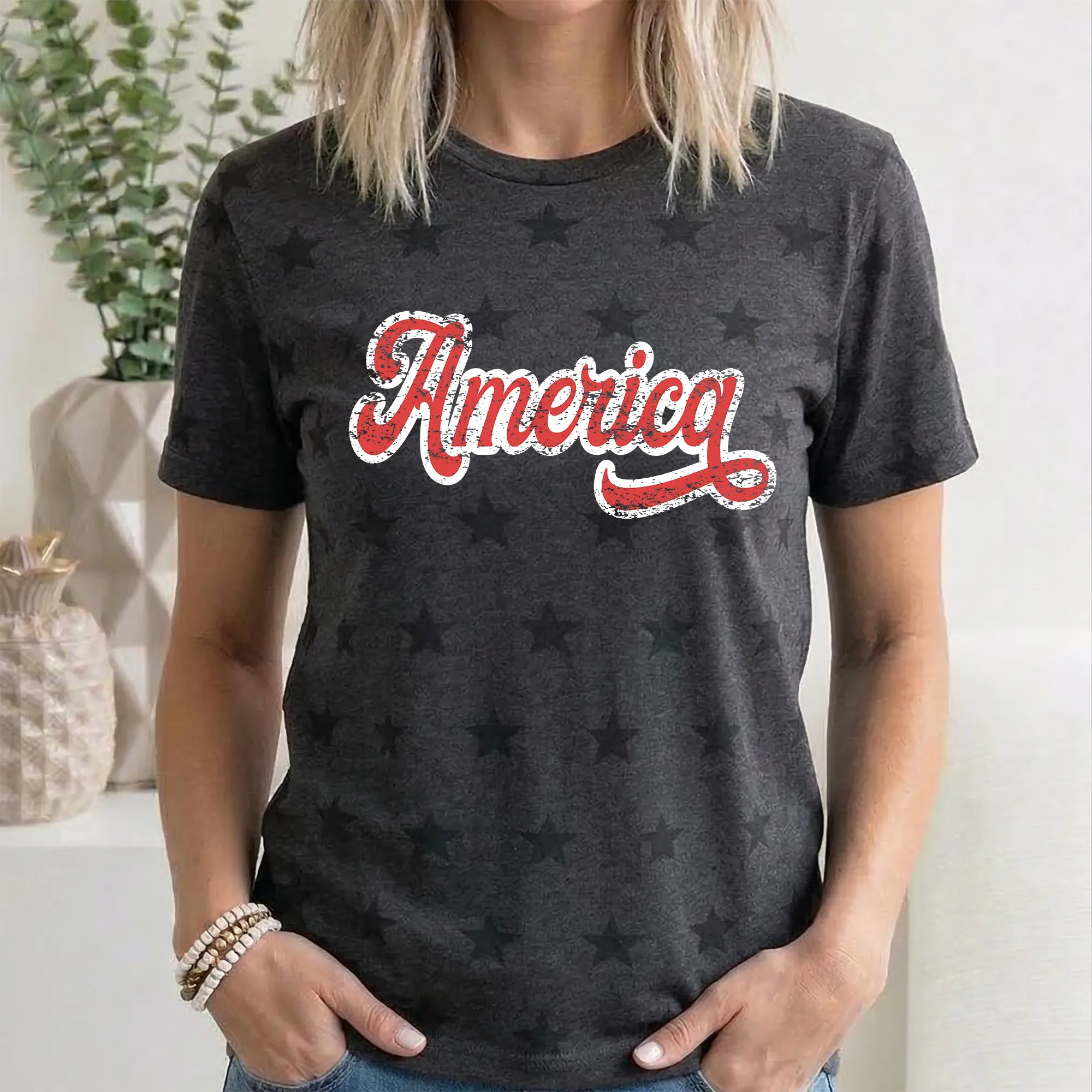 Vintage America, Fourth of July, America, Patriotic, USA, Star Pattern T-Shirt sold by Refinery Number One product image thumbnail 3