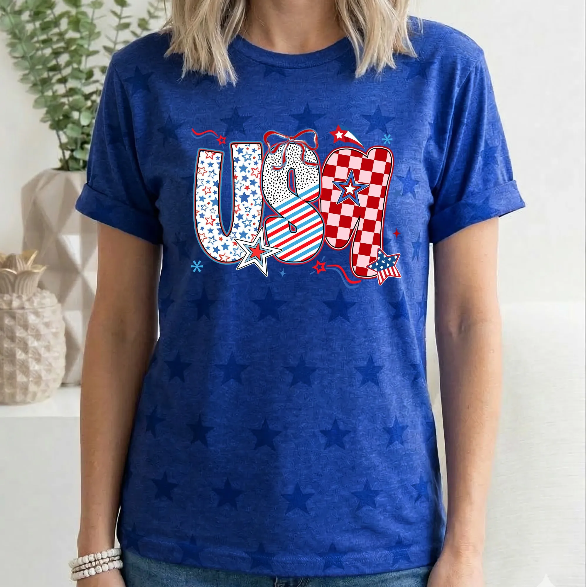 USA, Patriotic Patterns, Ribbons, Fourth of July, America, Star Pattern T-Shirt sold by Refinery Number One product image thumbnail 2