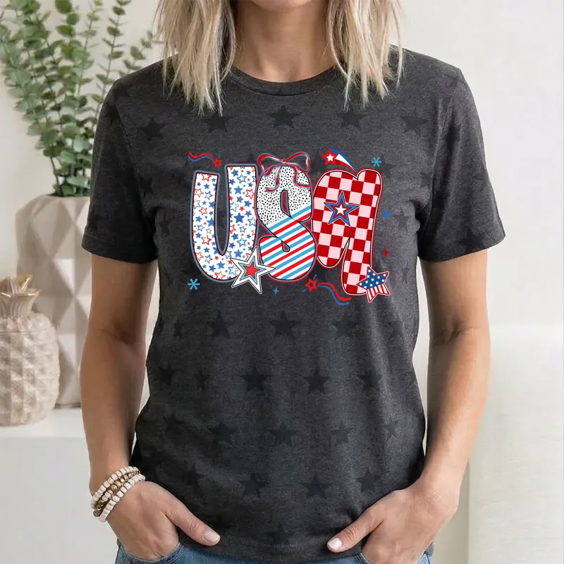 USA, Patriotic Patterns, Ribbons, Fourth of July, America, Star Pattern T-Shirt made by Refinery Number One