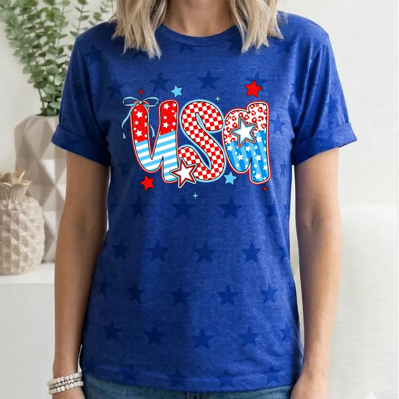 USA, Patriotic Patterns, Bow, Fourth of July, America, Star Pattern T-Shirt made by Refinery Number One