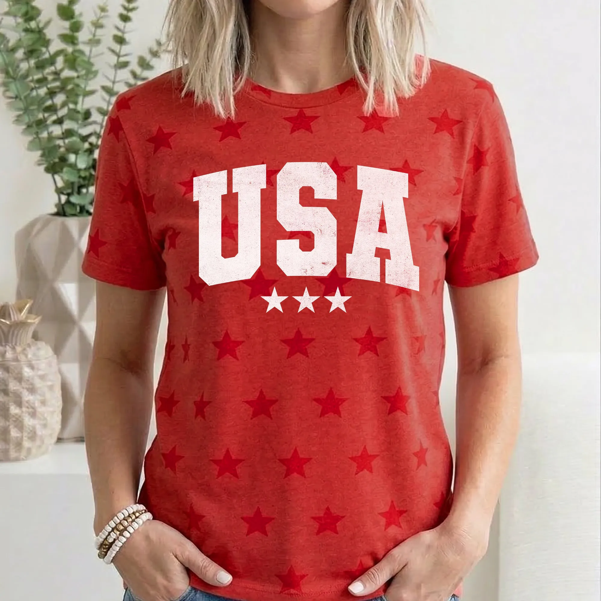 USA Stars, Fourth of July, America, Patriotic, USA, Star Pattern T-Shirt sold by Refinery Number One product image thumbnail 4