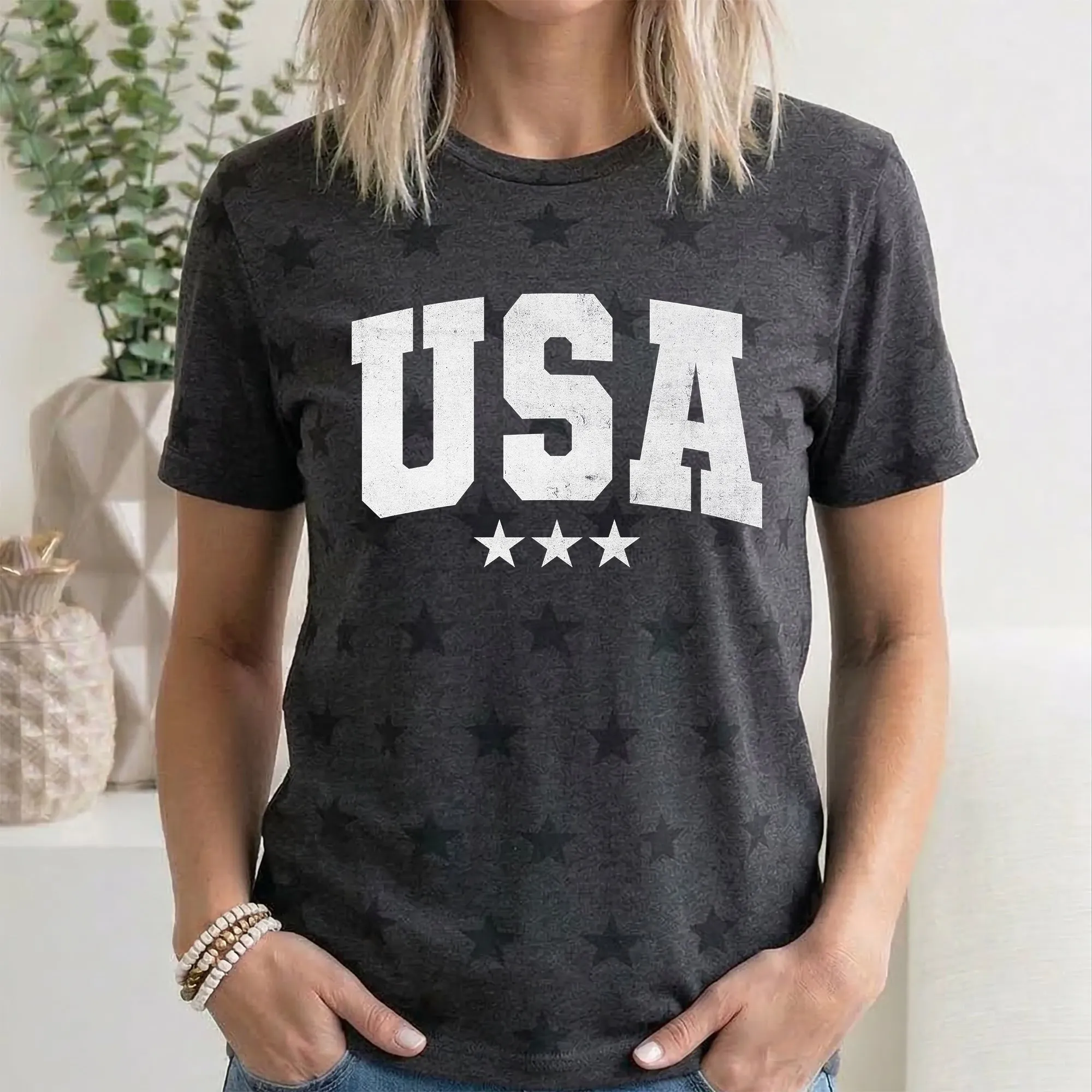 USA Stars, Fourth of July, America, Patriotic, USA, Star Pattern T-Shirt sold by Refinery Number One product image thumbnail 3