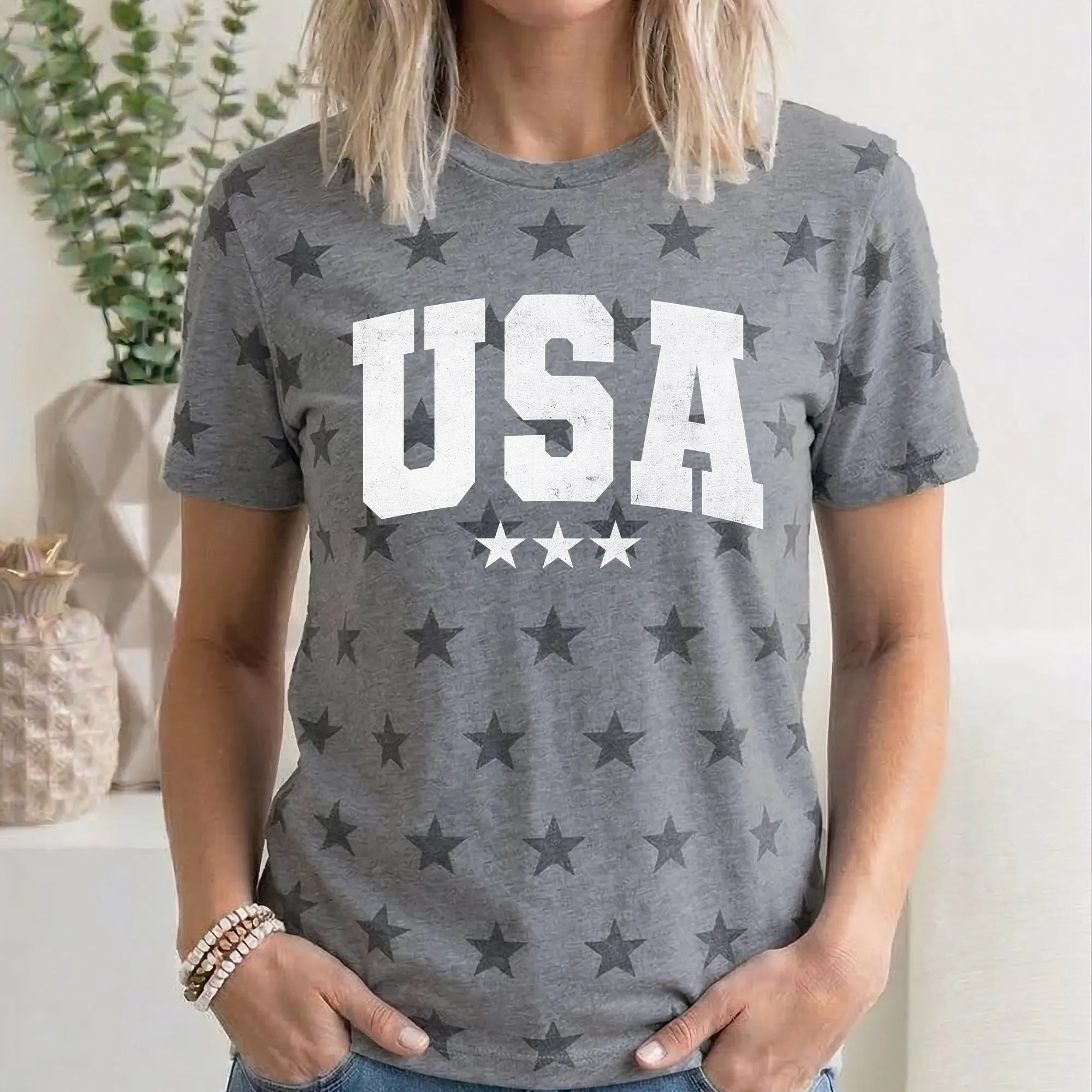 USA Stars, Fourth of July, America, Patriotic, USA, Star Pattern T-Shirt sold by Refinery Number One product image thumbnail 2