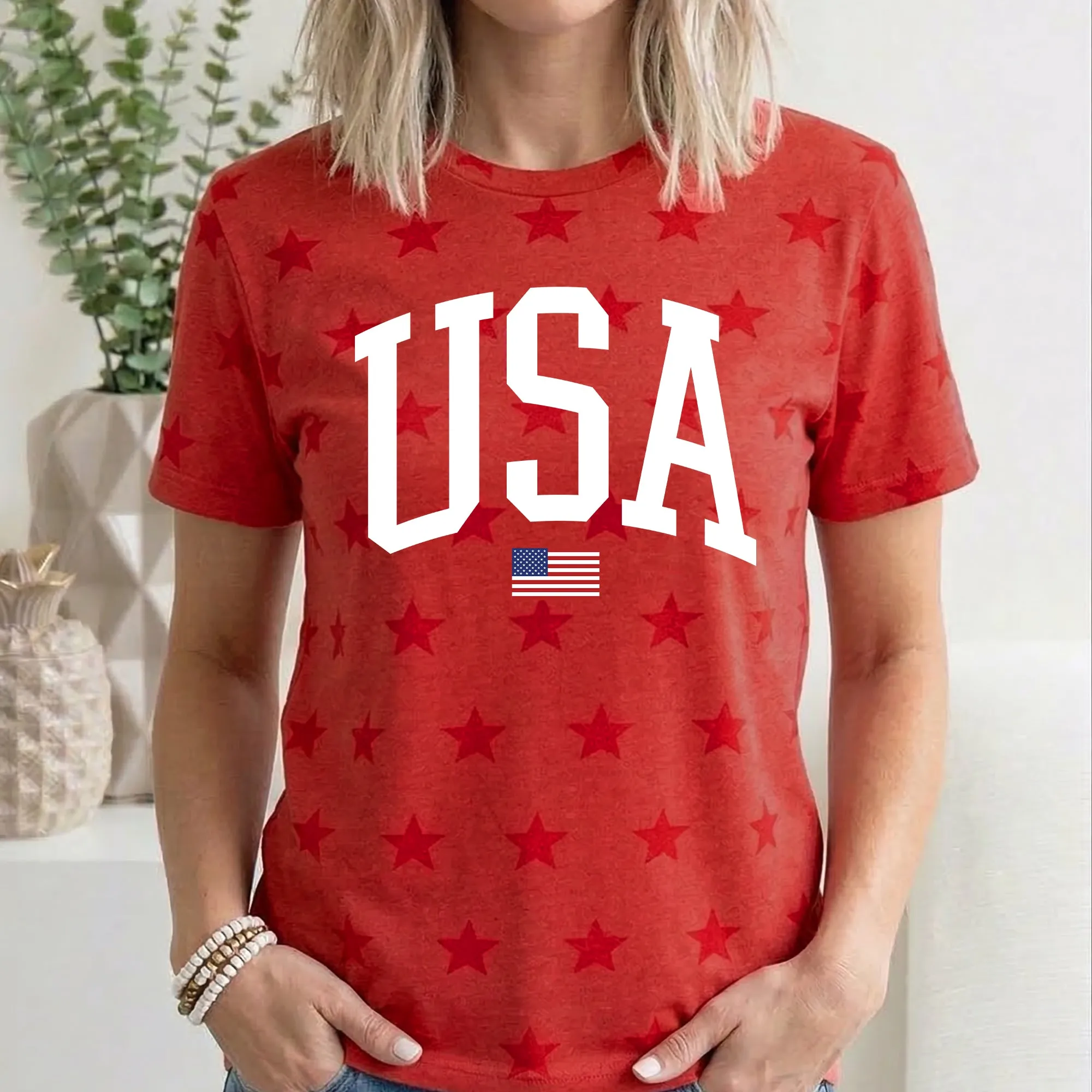 USA Flag, America, Patriotic, White, 4th of July, Star Pattern T-Shirt sold by Refinery Number One product image thumbnail 3