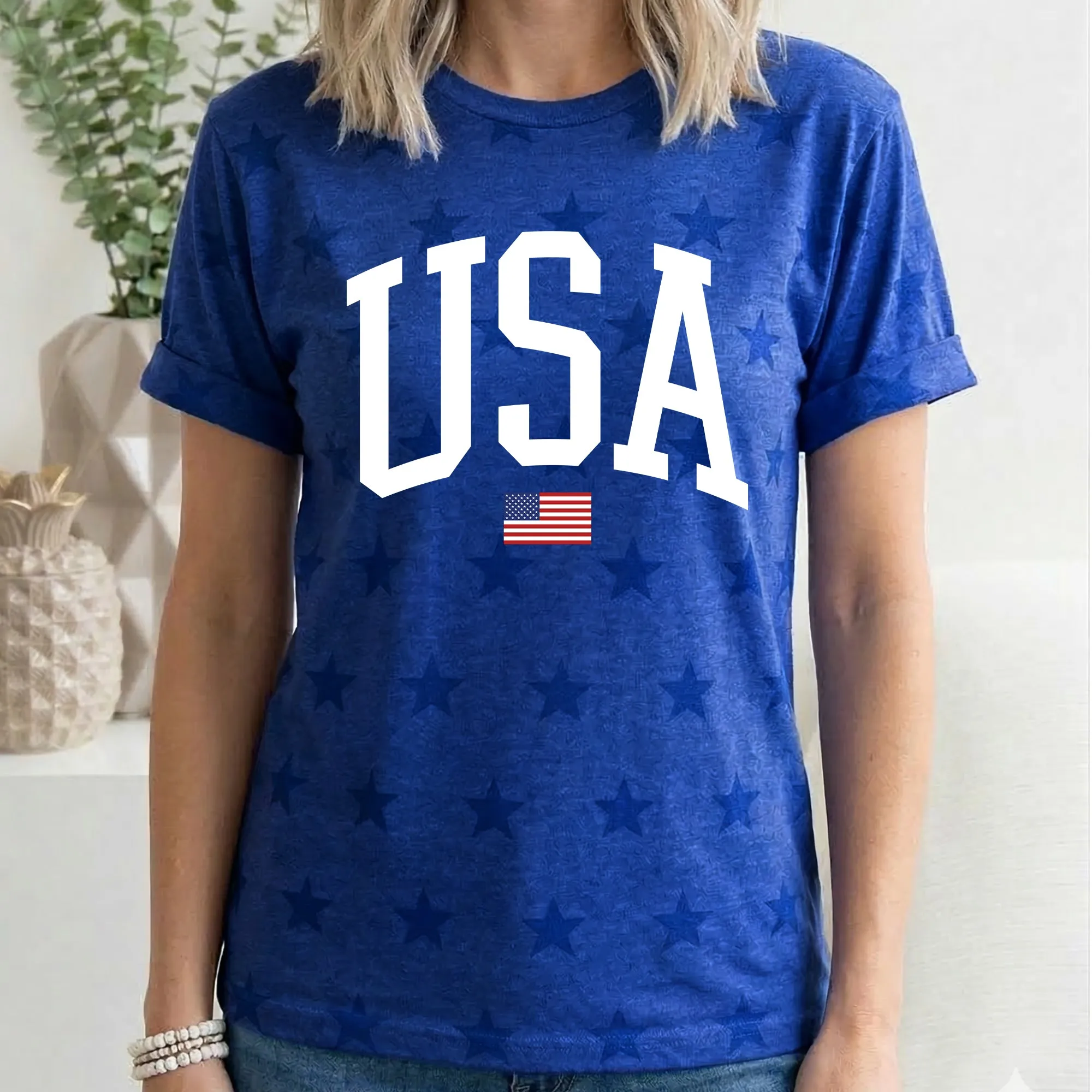 USA Flag, America, Patriotic, White, 4th of July, Star Pattern T-Shirt sold by Refinery Number One product image thumbnail 2
