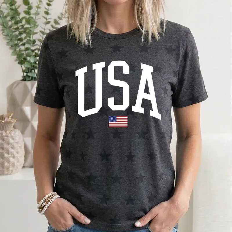 USA Flag, America, Patriotic, White, 4th of July, Star Pattern T-Shirt made by Refinery Number One