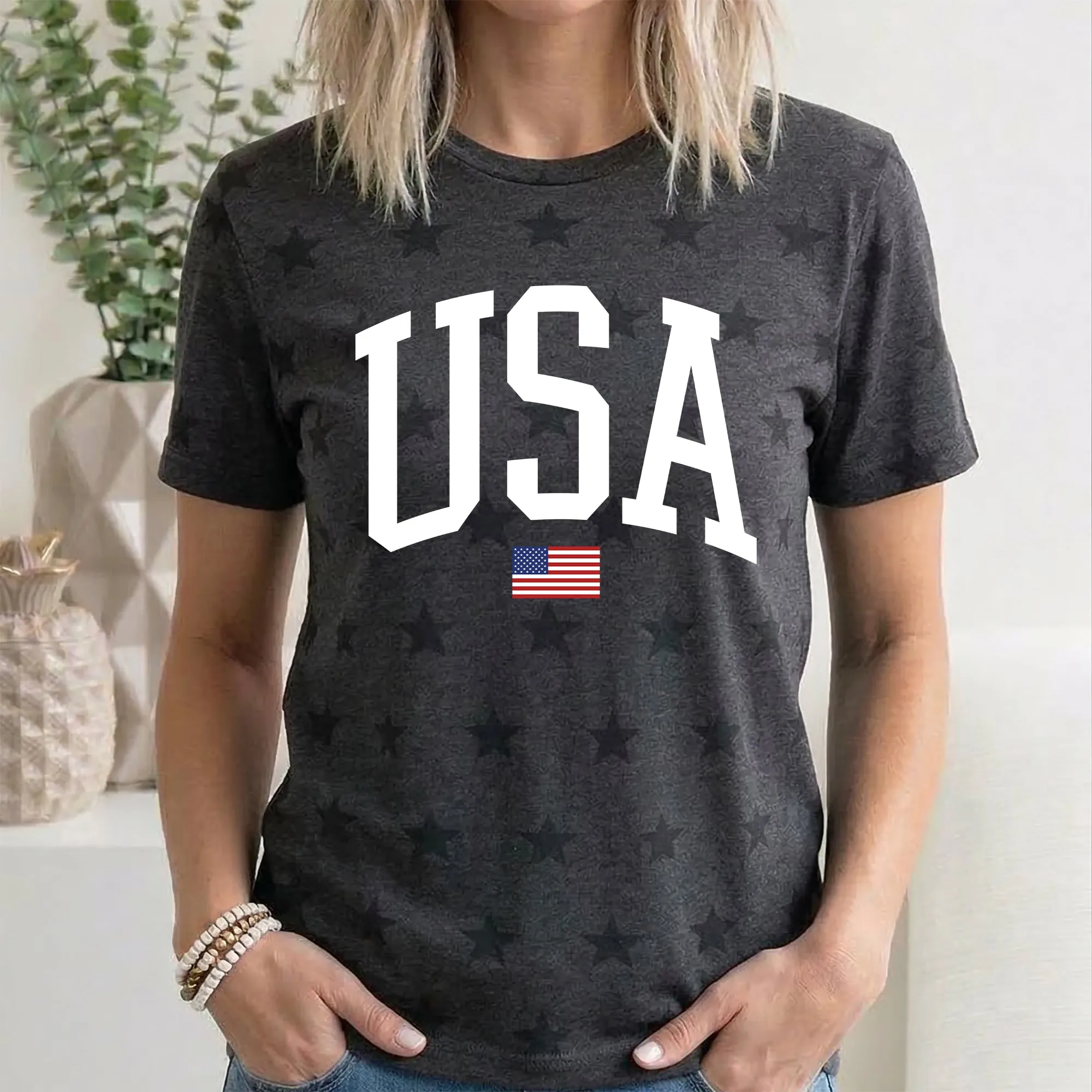 USA Flag, America, Patriotic, White, 4th of July, Star Pattern T-Shirt sold by Refinery Number One