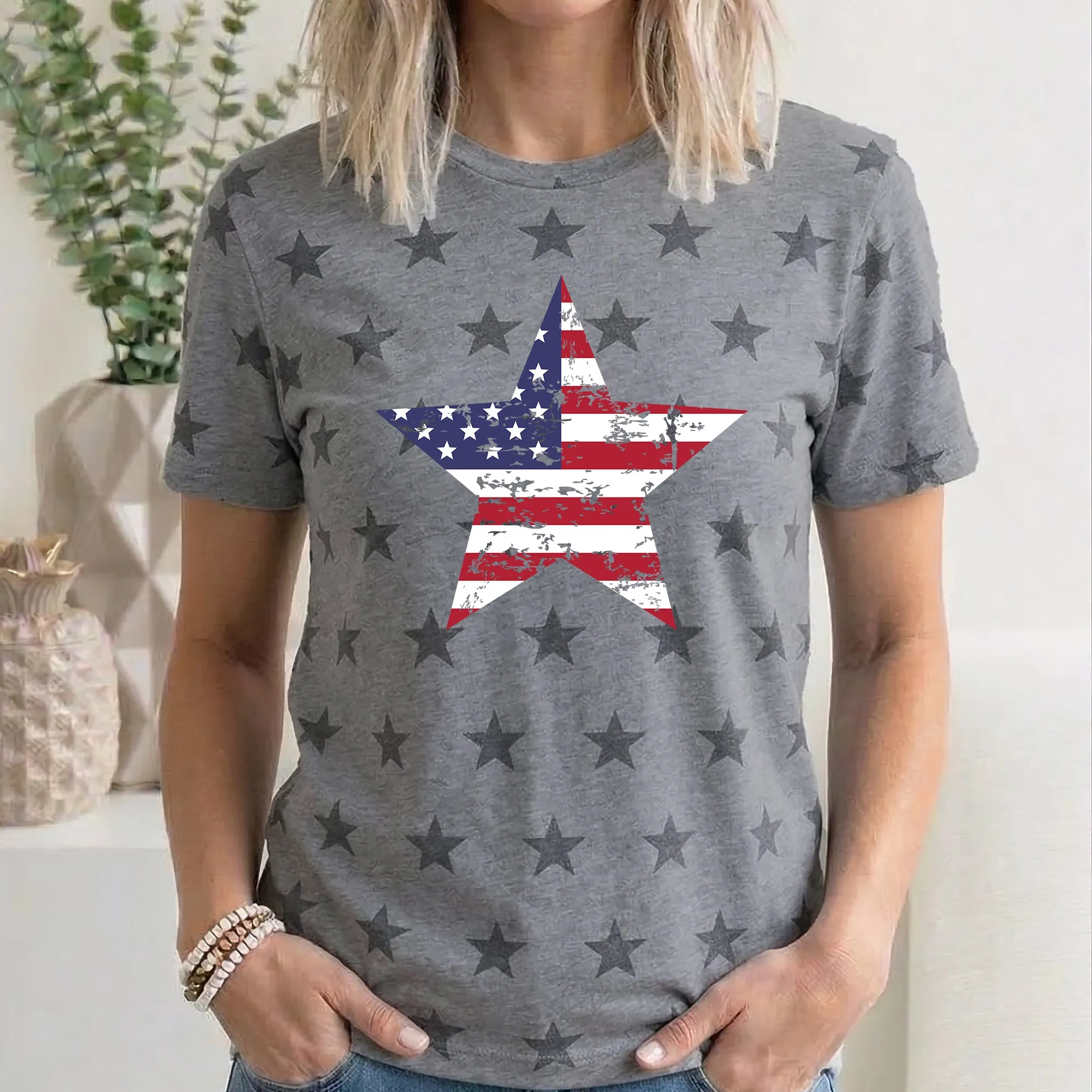 Stars and Stripes, Flag, Patriotic, 4th of July, Star Pattern T-Shirt sold by Refinery Number One product image thumbnail 2