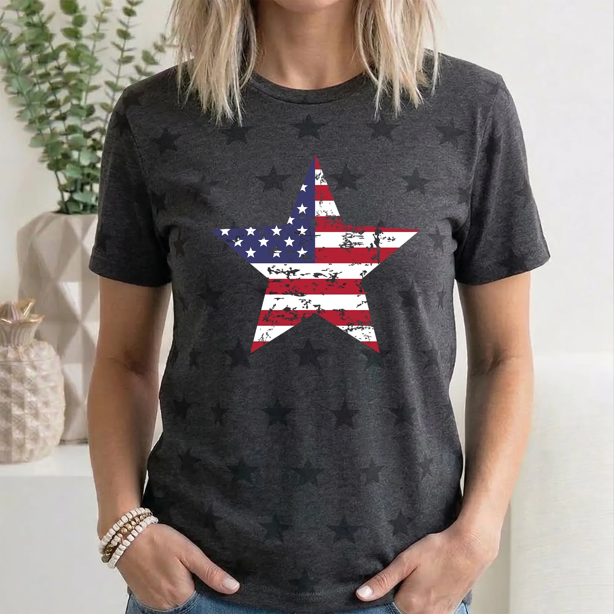 Stars and Stripes, Flag, Patriotic, 4th of July, Star Pattern T-Shirt sold by Refinery Number One product image thumbnail 3