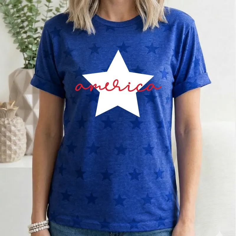 Retro America Star, Red White Blue, 4th of July, Star Pattern T-Shirt made by Refinery Number One