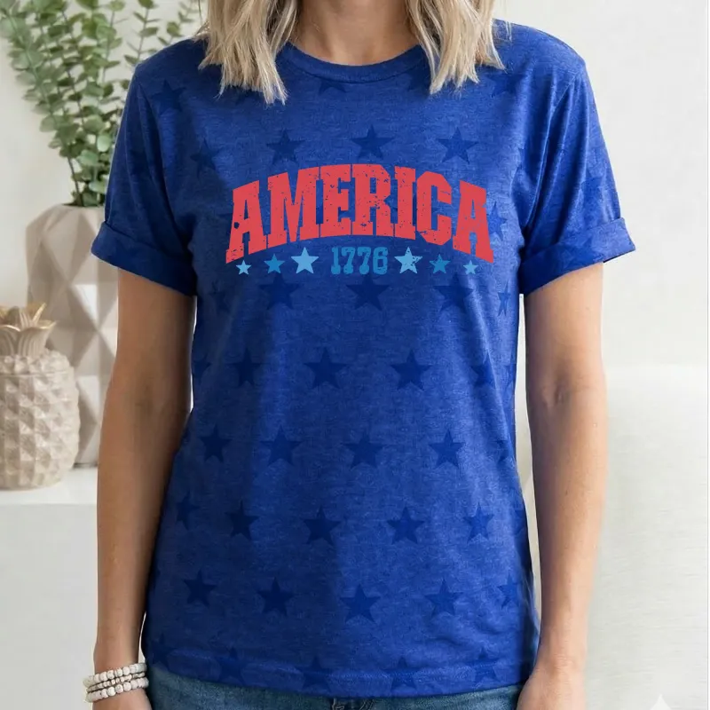 America 1776, Fourth of July, America, Patriotic, USA, Star Pattern T-Shirt made by Refinery Number One