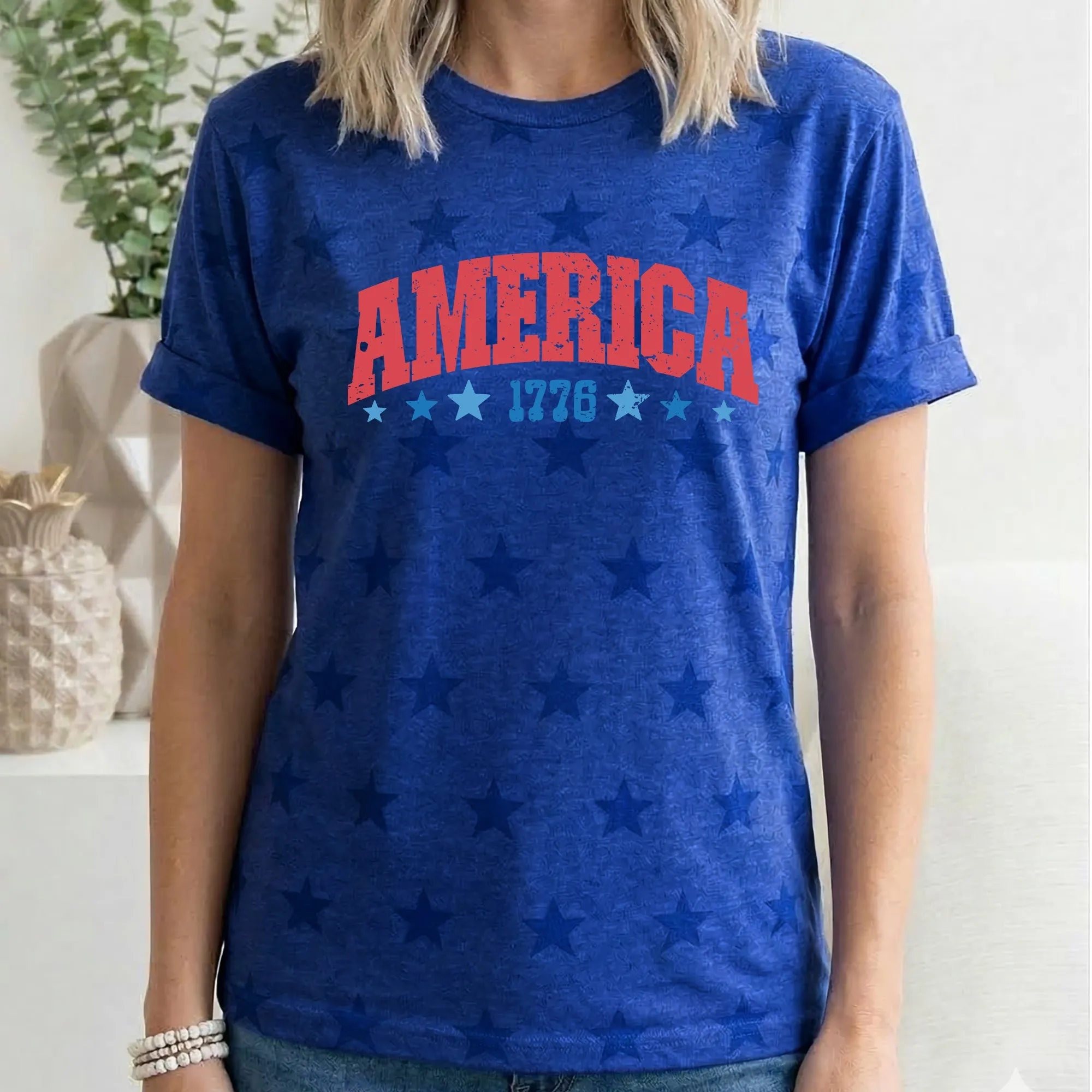 America 1776, Fourth of July, America, Patriotic, USA, Star Pattern T-Shirt sold by Refinery Number One