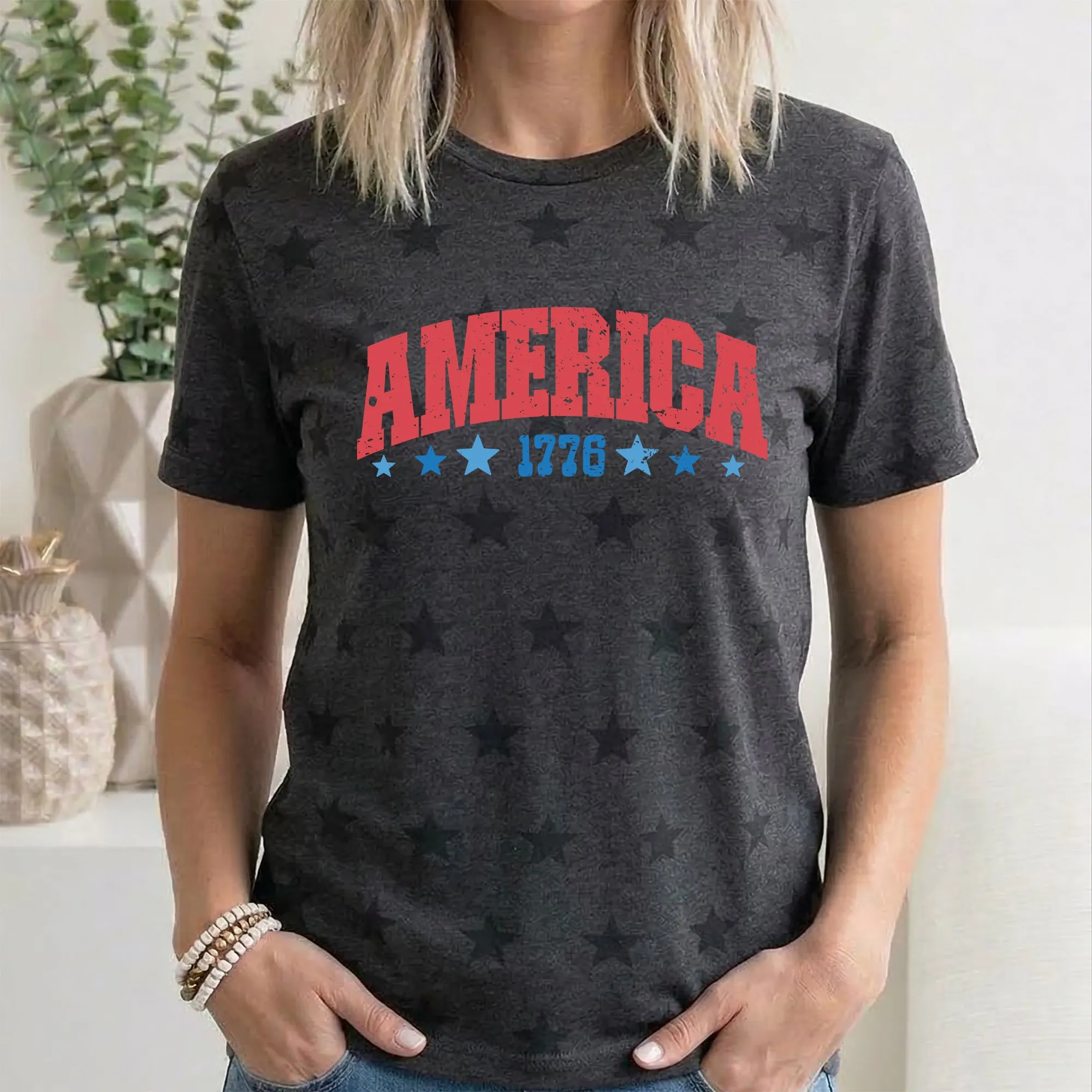 America 1776, Fourth of July, America, Patriotic, USA, Star Pattern T-Shirt sold by Refinery Number One product image thumbnail 2
