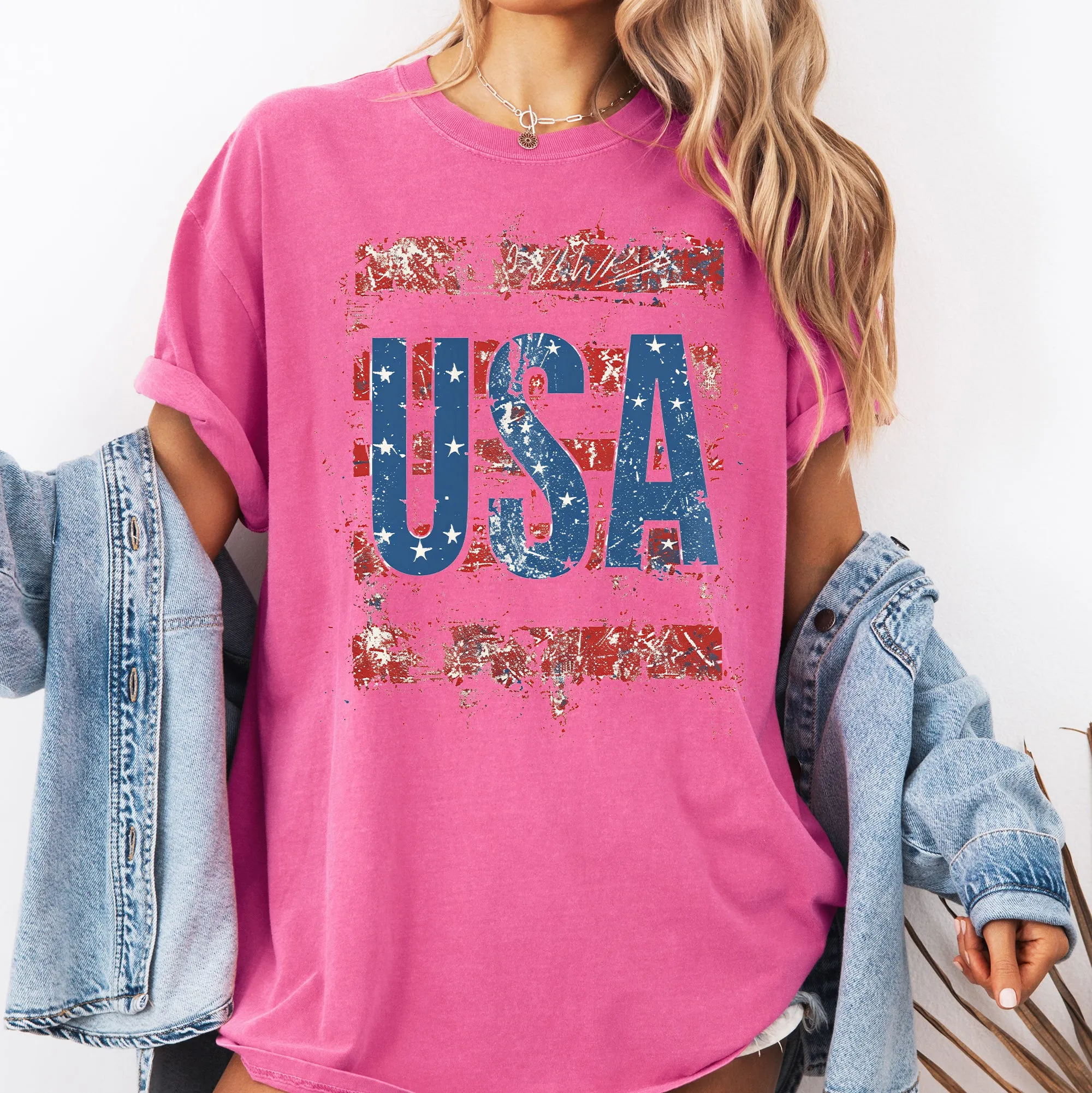 Vintage USA, Flag, Patriotic, America, Red White and Blue Comfort Colors T-Shirt sold by Refinery Number One product image thumbnail 4